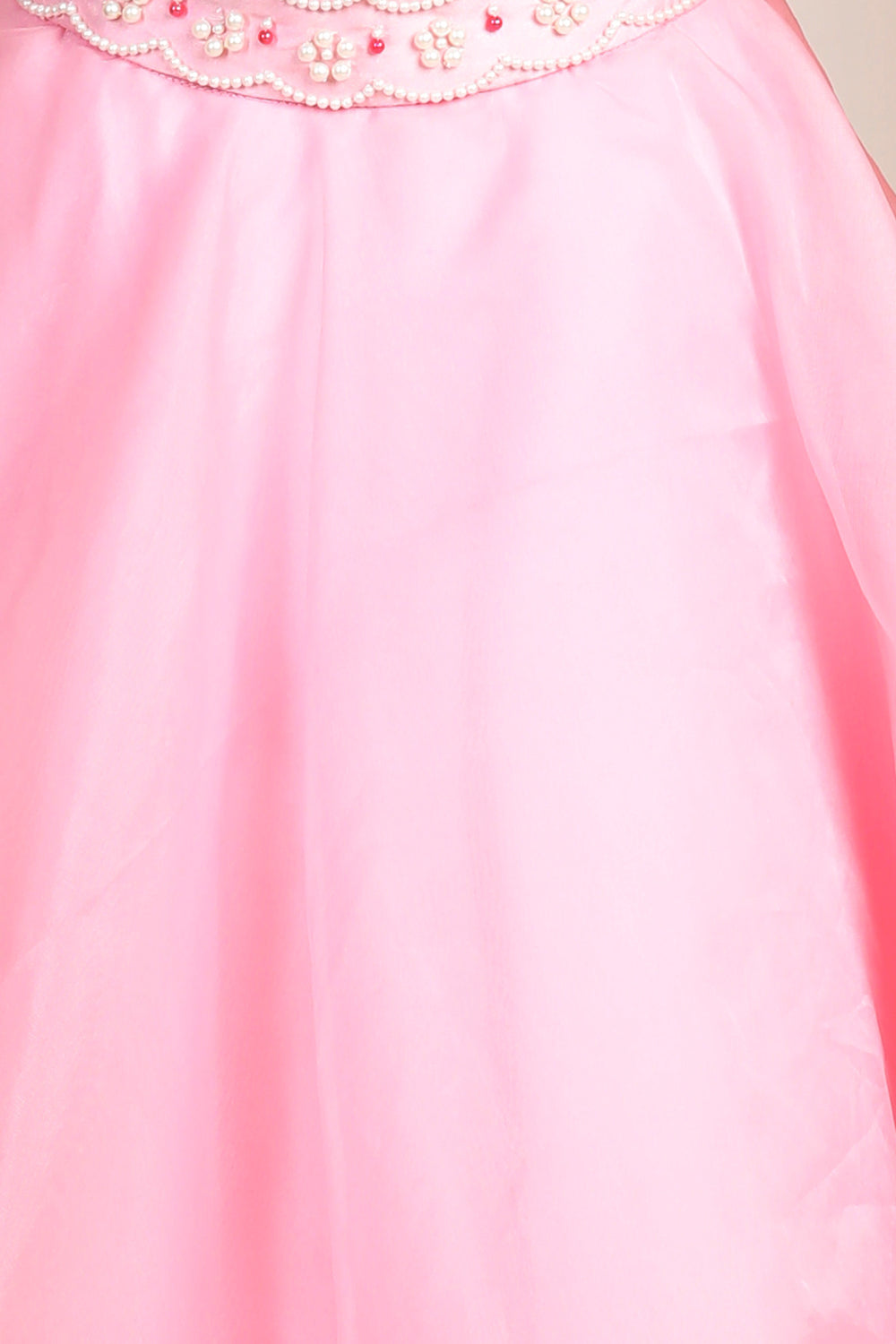 Pearl Work On Blouse With Organza Lehanga