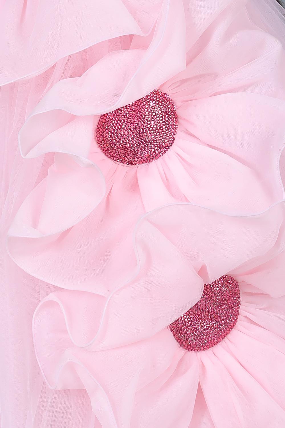 Net Flare Dress With 3D Flower