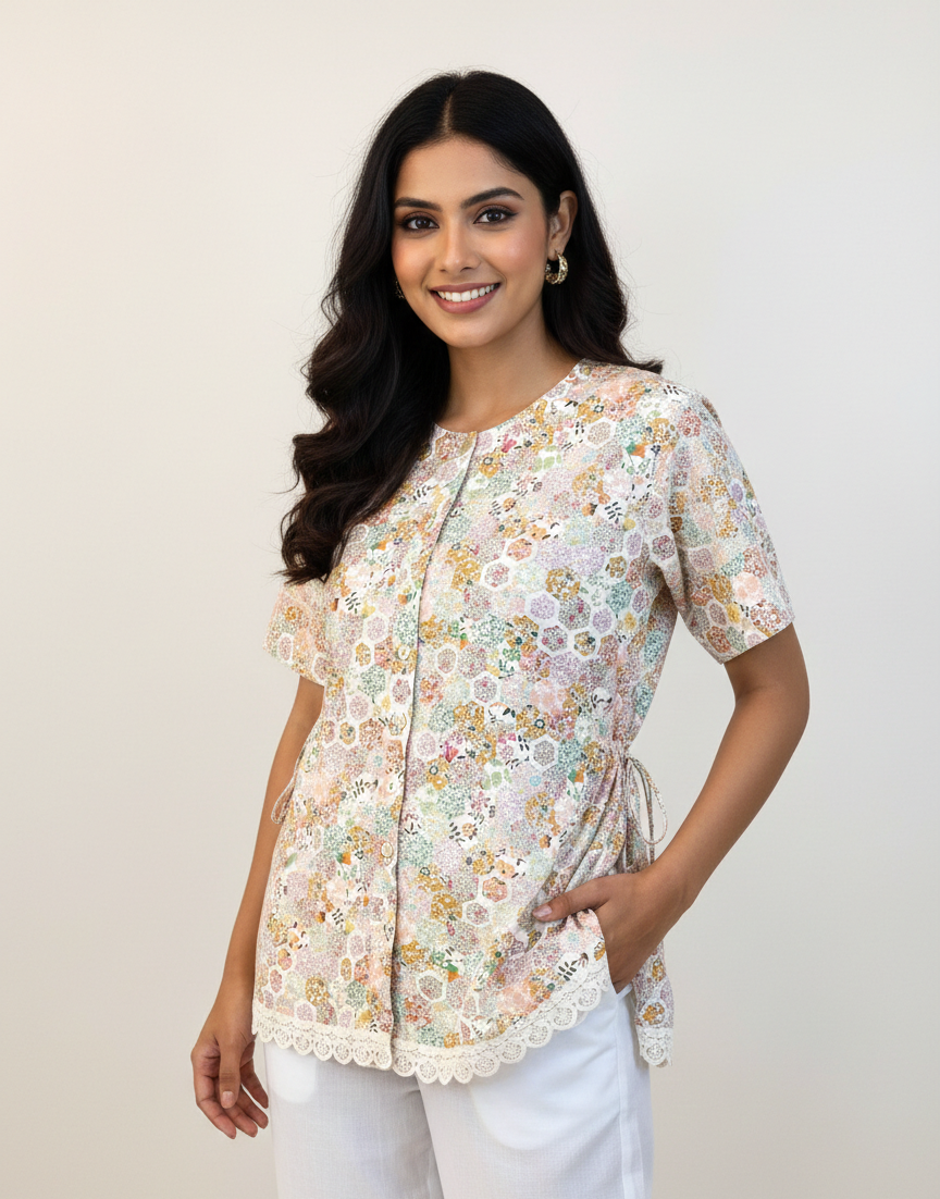 Floral Cotton Shirt & White Linen Trousers Set - CuddlesClothing