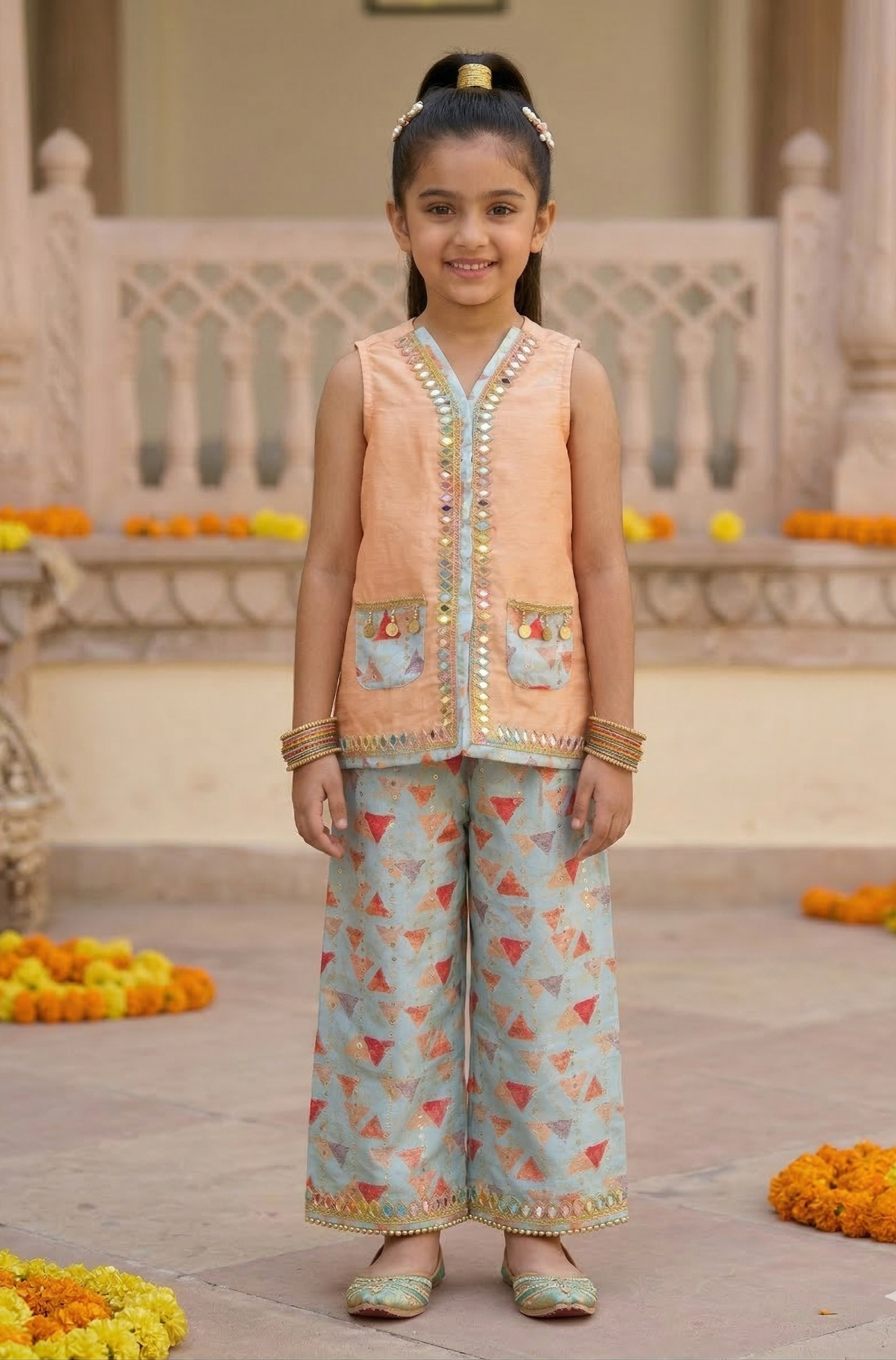 Peach Sleeveless Top and Palazzo Co-ord Set