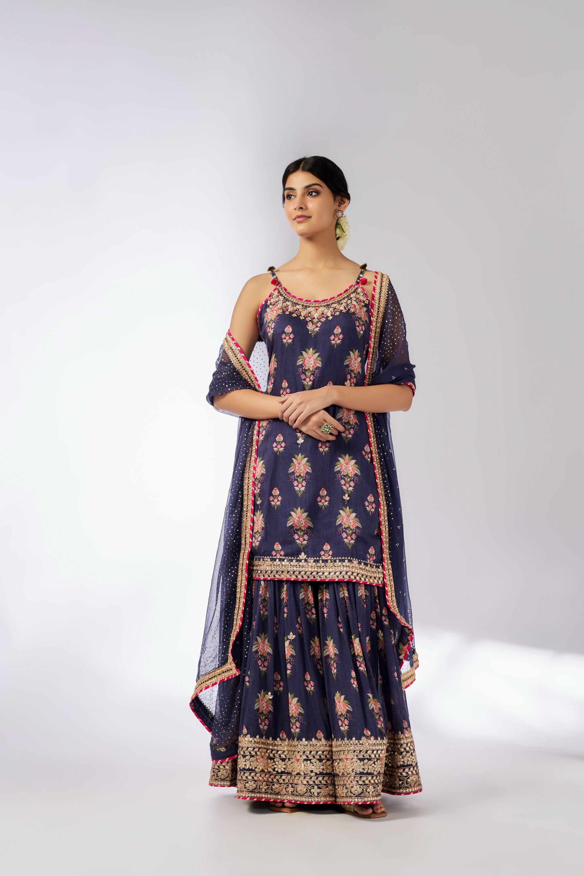 CY Gopi Vaid Advika Strappy Navy Sharara Set Front 1