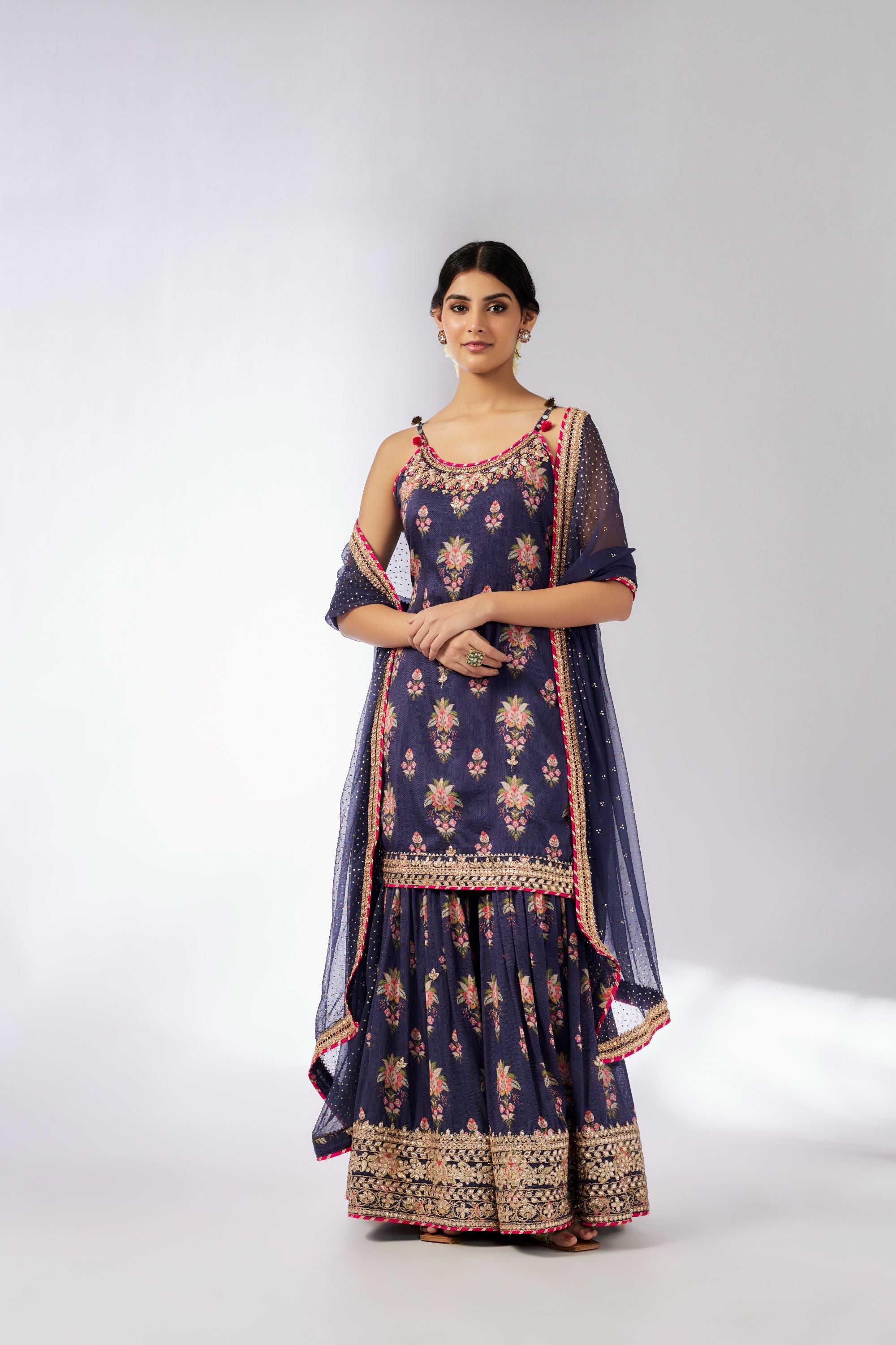 CY Gopi Vaid Advika Strappy Navy Sharara Set Front 2