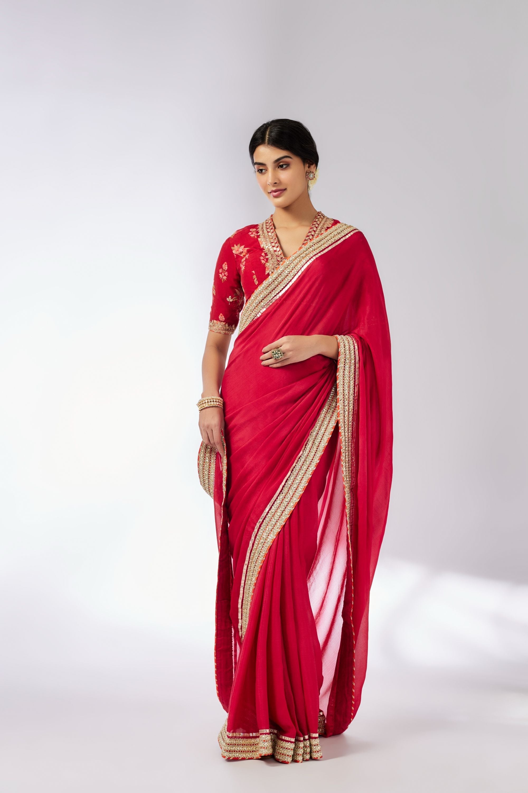 CY Gopi Vaid Anisha Red Saree Set Front 1