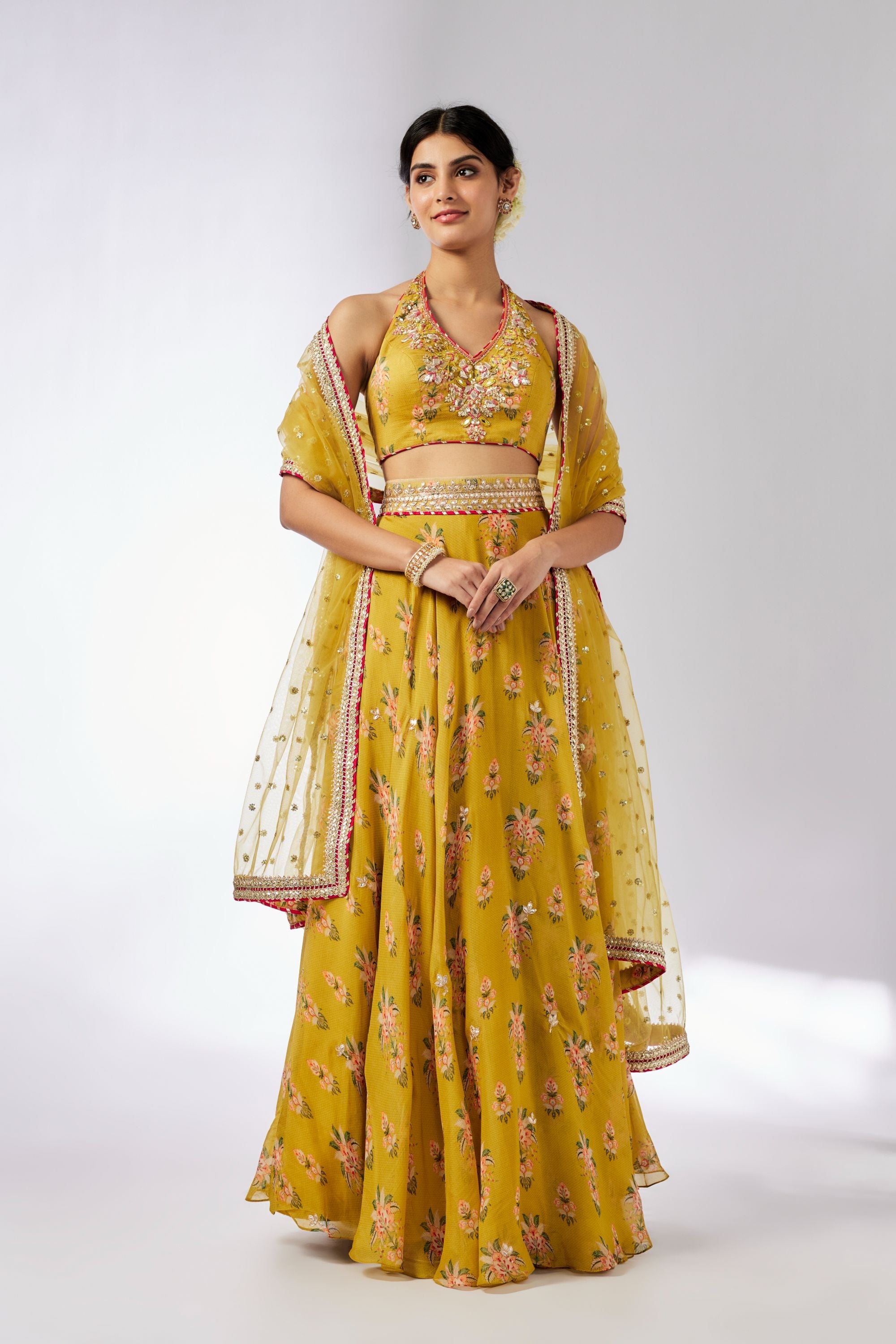 CY Gopi Vaid Bhairavi Mustard Lehenga Set Front 1