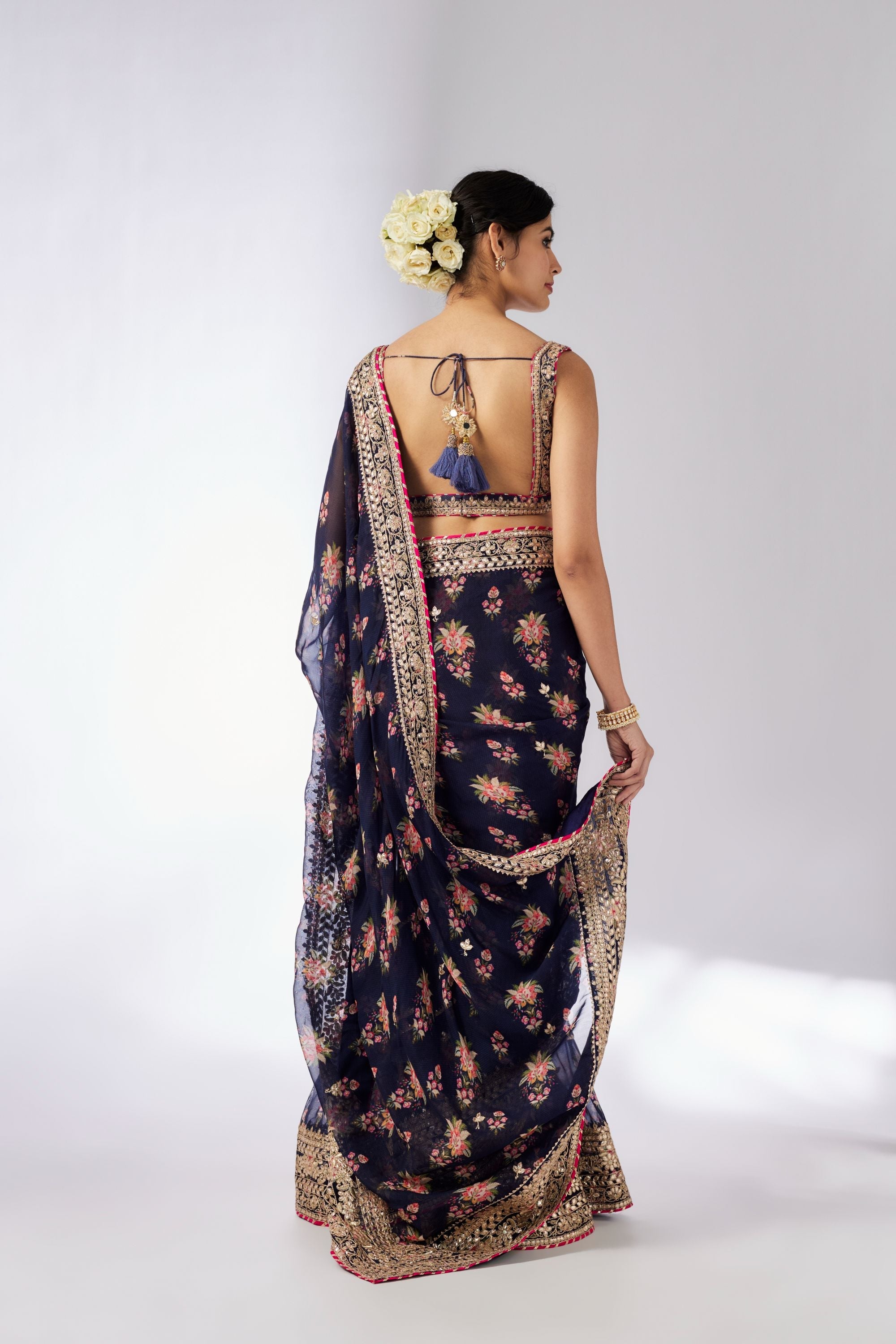 CY Gopi Vaid Mahira Navy Saree Set Back 1