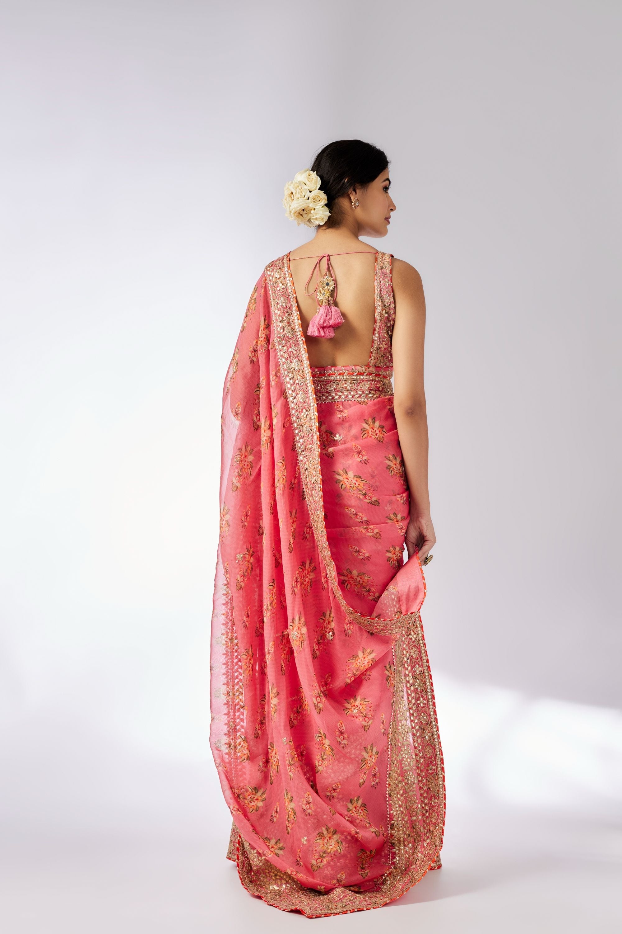 CY Gopi Vaid Mahira Pink Saree Set Back 1