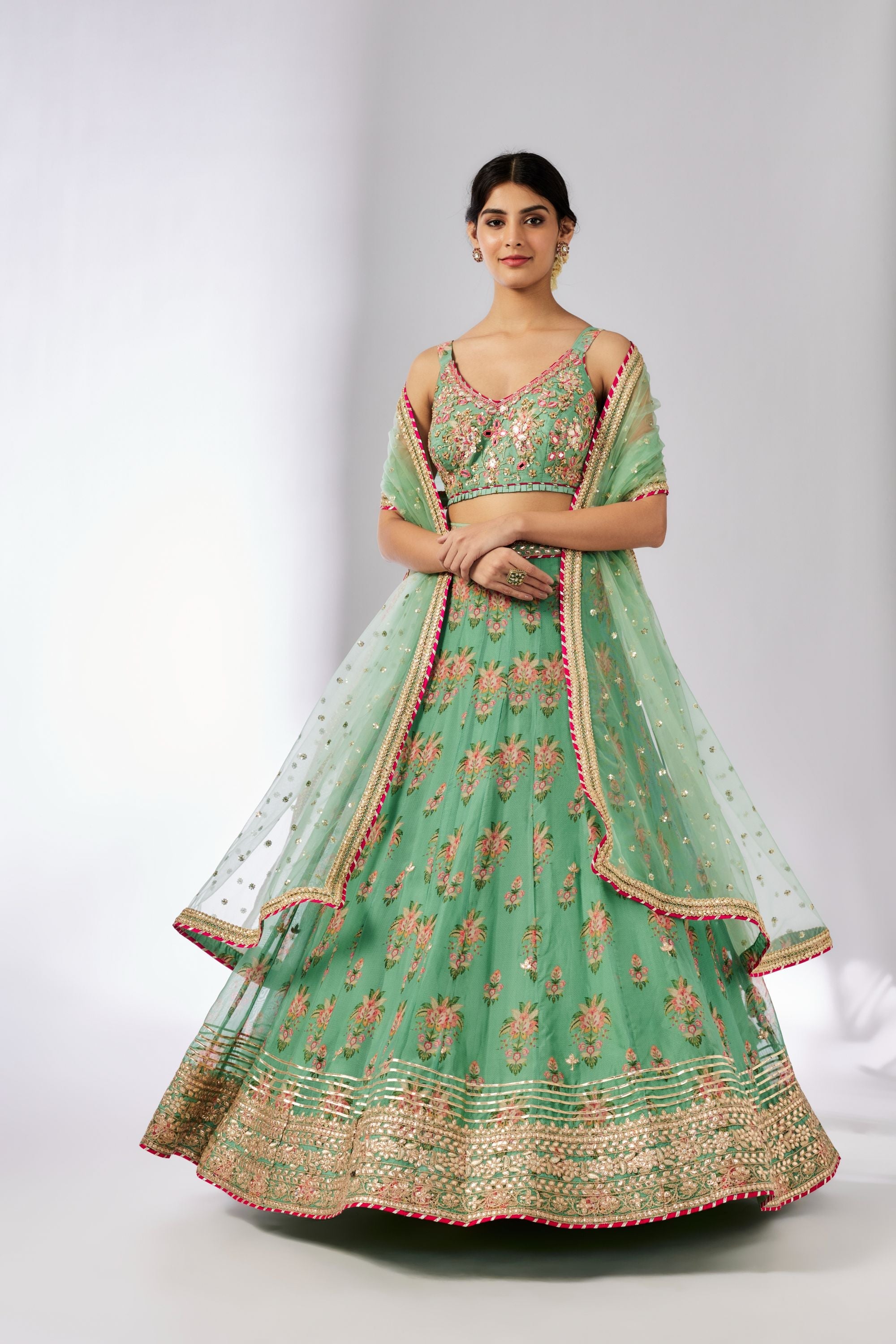 CY Gopi Vaid Malini Mint Lehenga Set Front 1