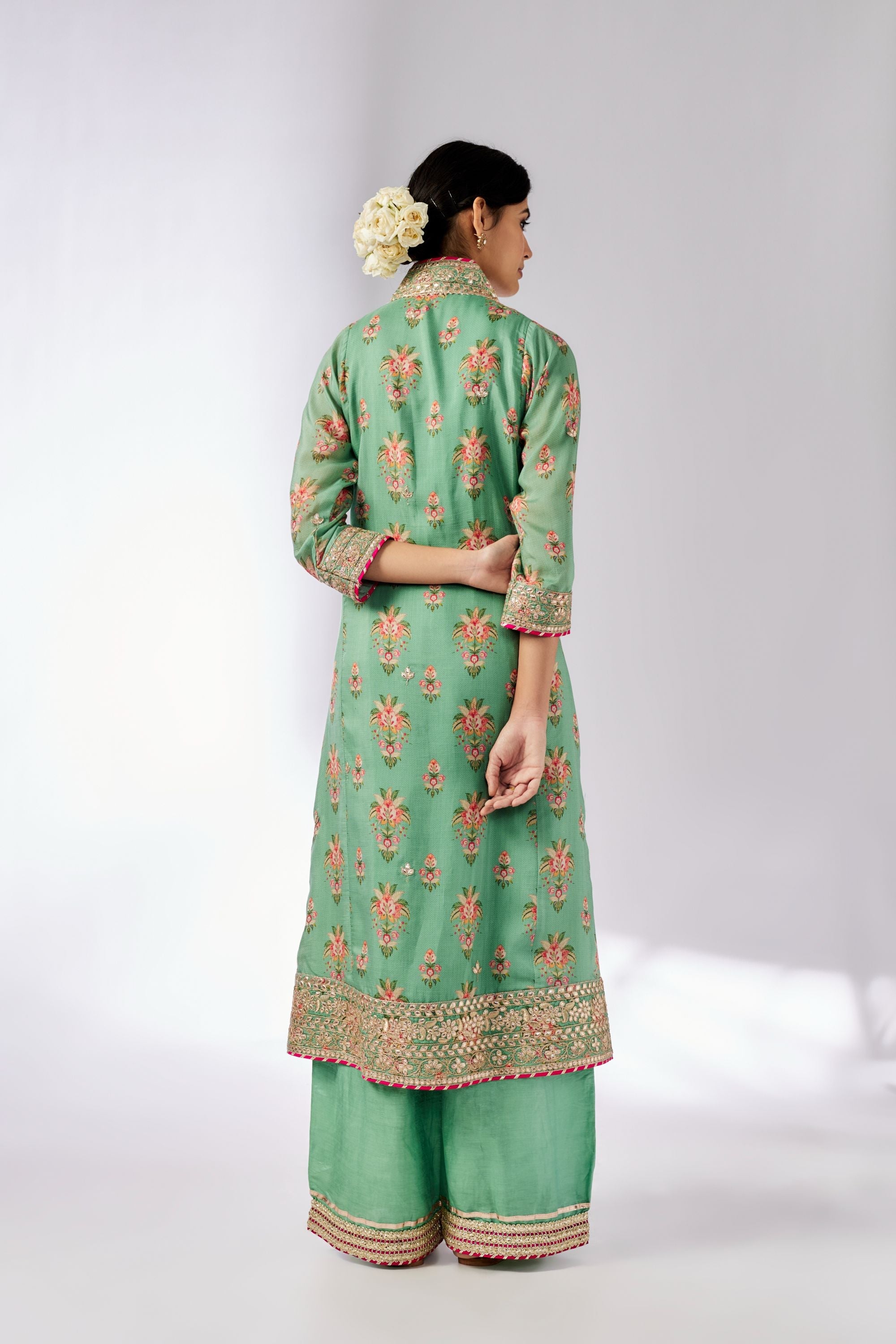 CY Gopi Vaid Mansi Mint Embroidered Palazzo Set Back 1