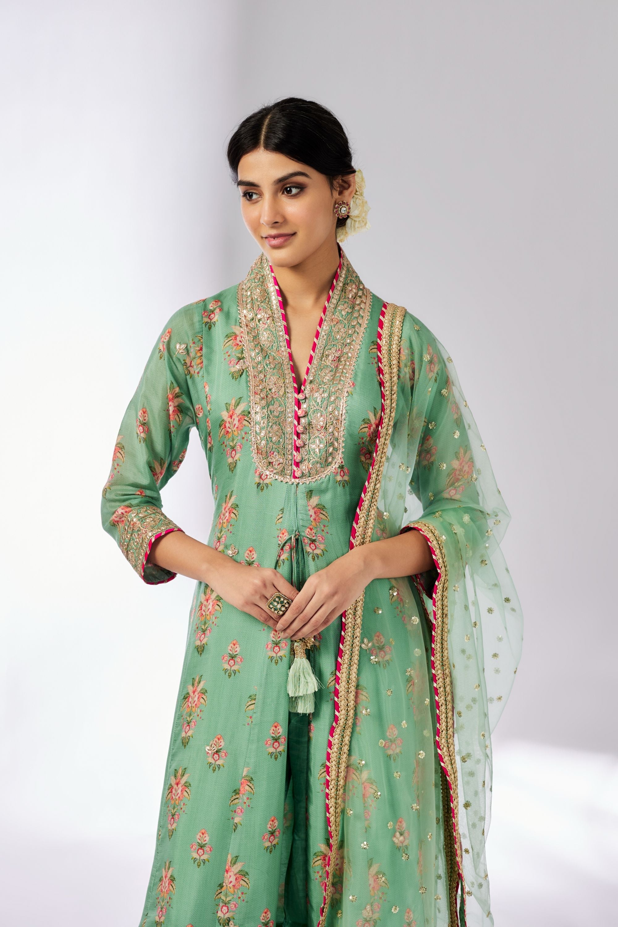 CY Gopi Vaid Mansi Mint Embroidered Palazzo Set Closeup 1