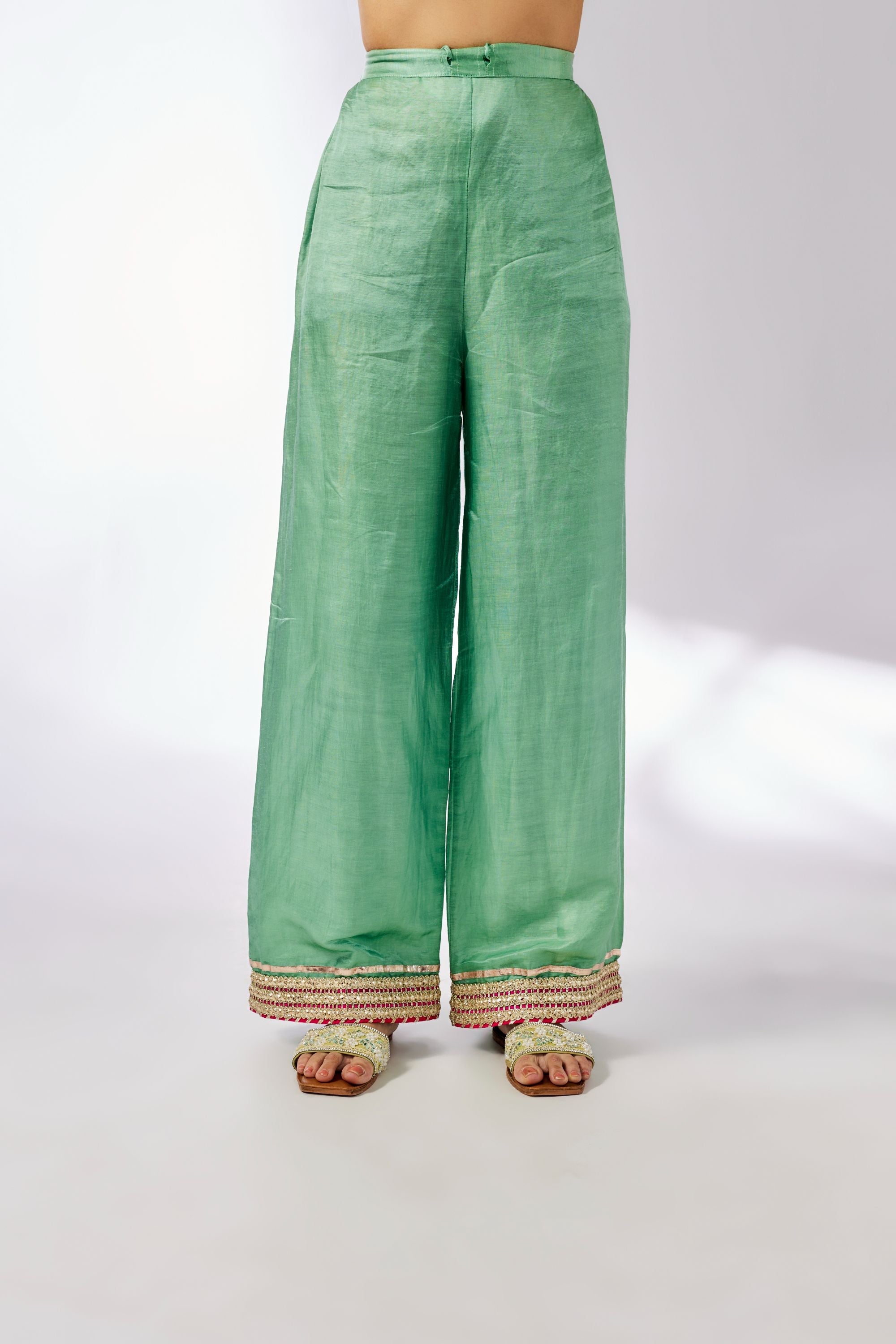 CY Gopi Vaid Mansi Mint Embroidered Palazzo Set Closeup 2