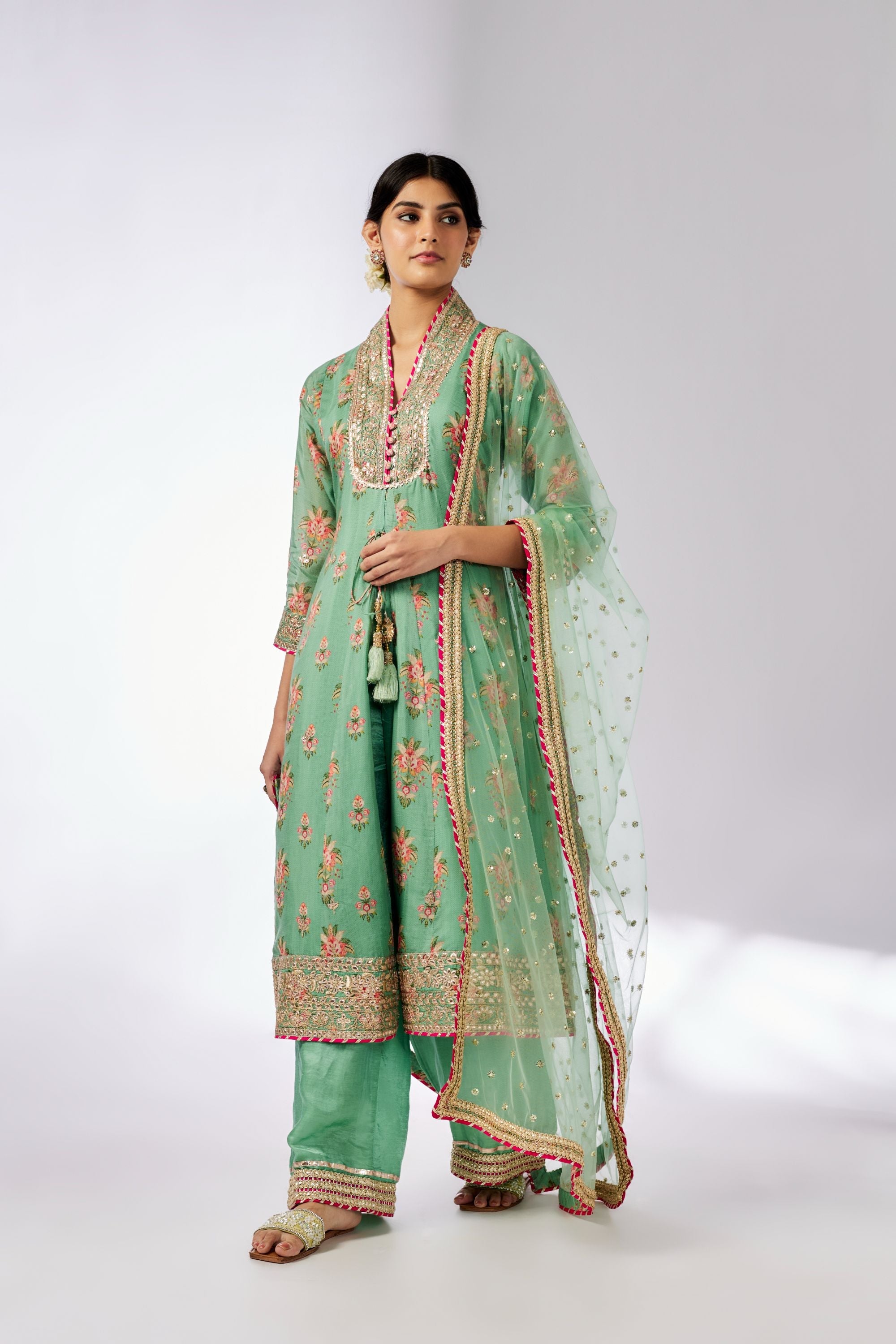 CY Gopi Vaid Mansi Mint Embroidered Palazzo Set Front 1
