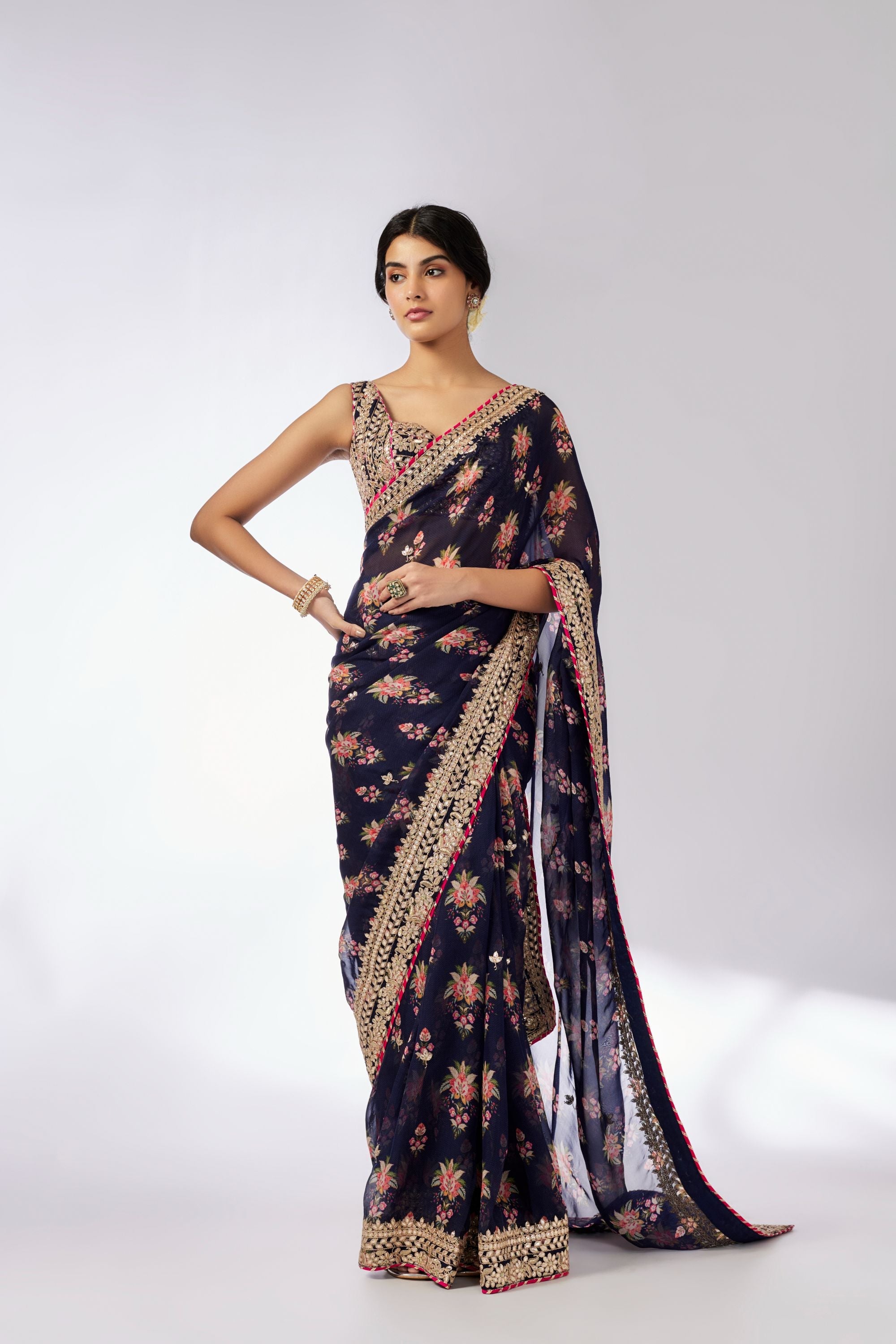 CY Gopi Vaid Masoom Navy Saree Set Front 1