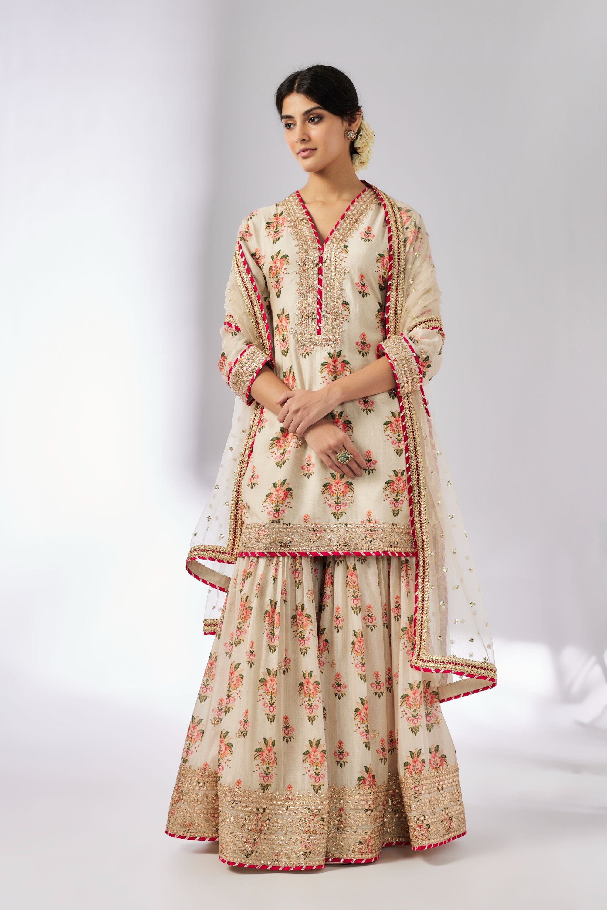 CY Gopi Vaid Sadhna Ivory Sharara Set Front 1