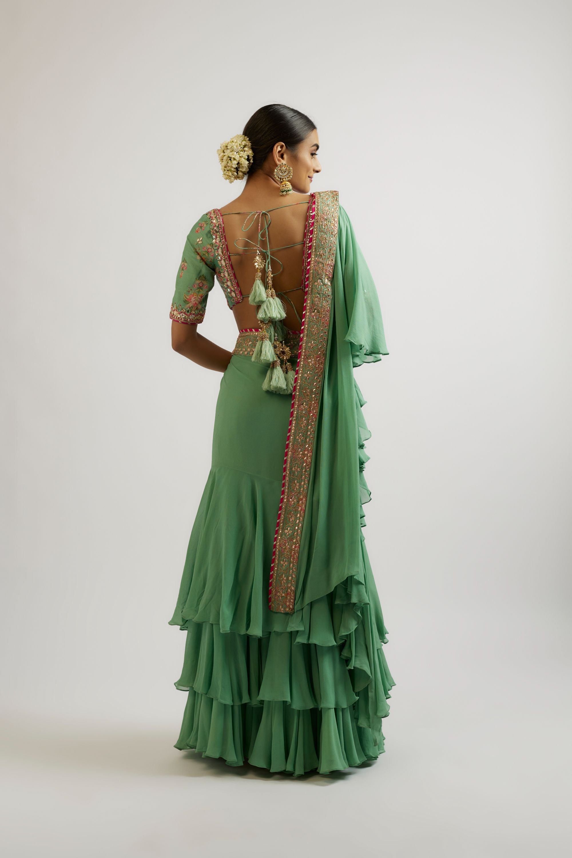 CY Gopi Vaid Shefali Mint Saree Set Back 1