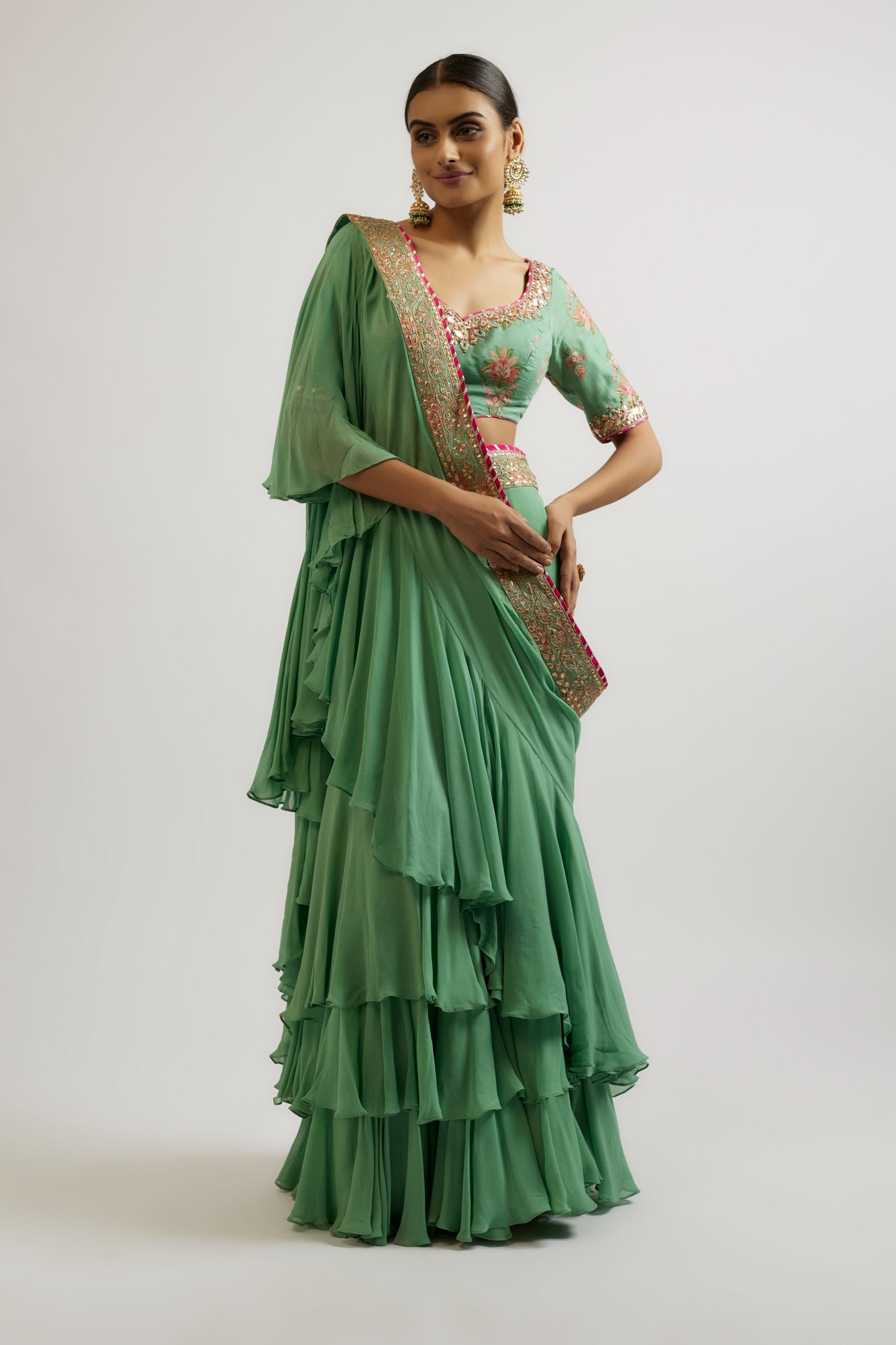 CY Gopi Vaid Shefali Mint Saree Set Front 1