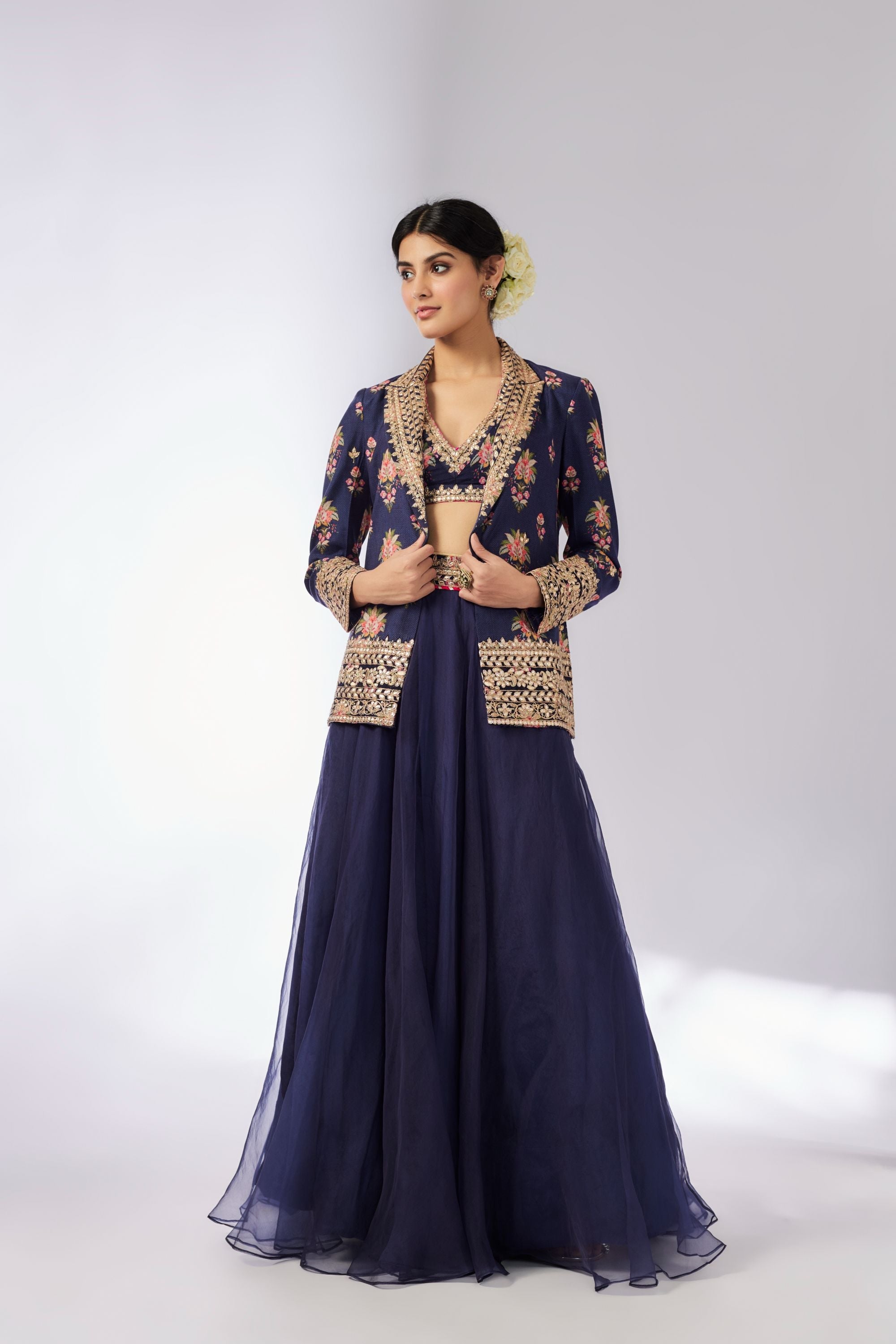 CY Gopi Vaid Unnati Navy Lehenga Set Front 1