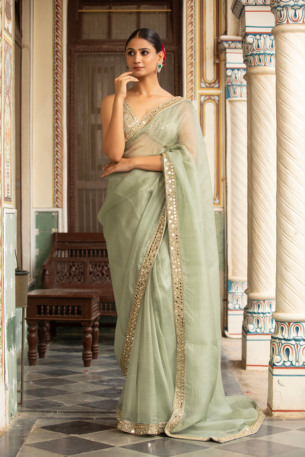 Green Organza Saree