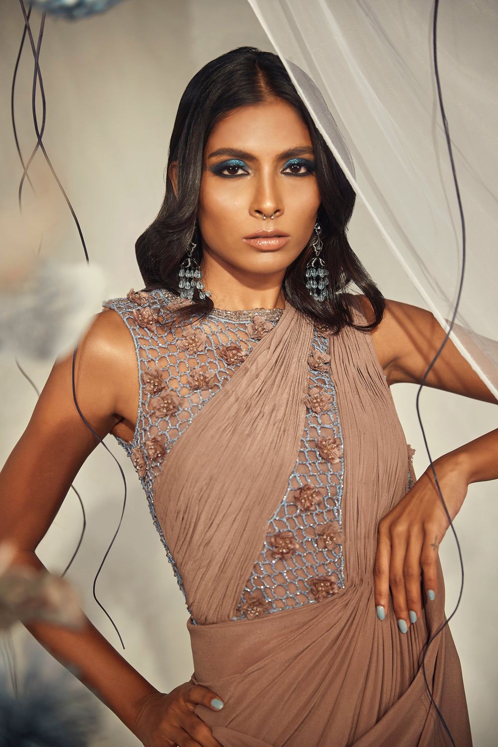 Coffee Pre-Draped Saree