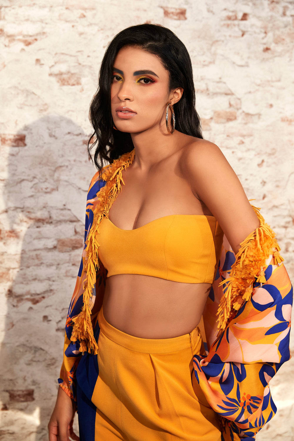 Yellow Co-Ord Set with Printed Throw On