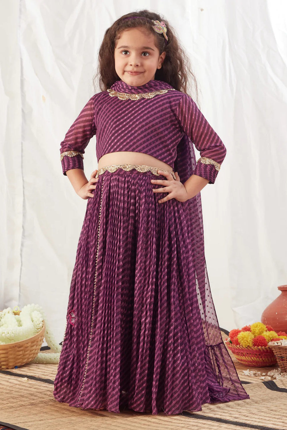 PURPLE LEHERIYA LEHENGA SET