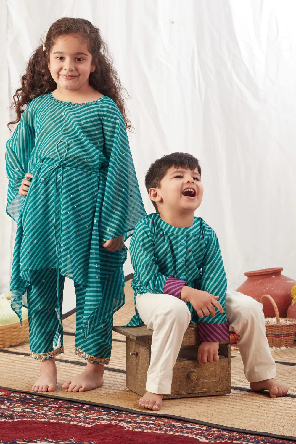 GREEN LEHERIYA KAFTAN SET