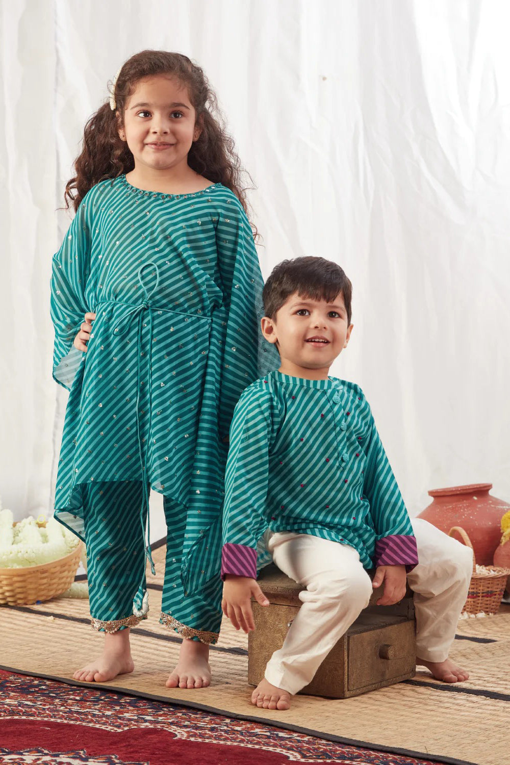 GREEN LEHERIYA KAFTAN SET