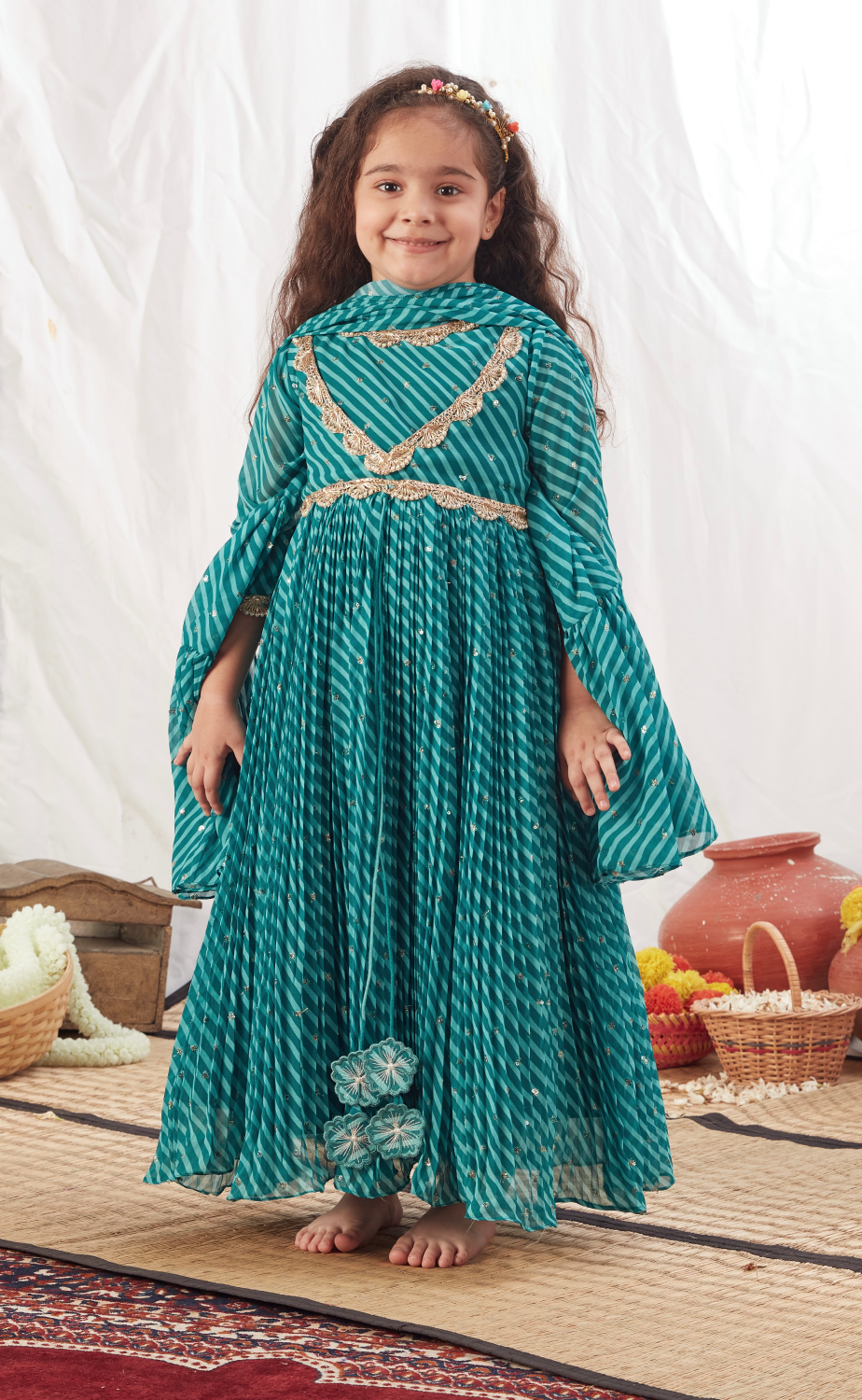 GREEN LEHERIYA ANARKALI SET