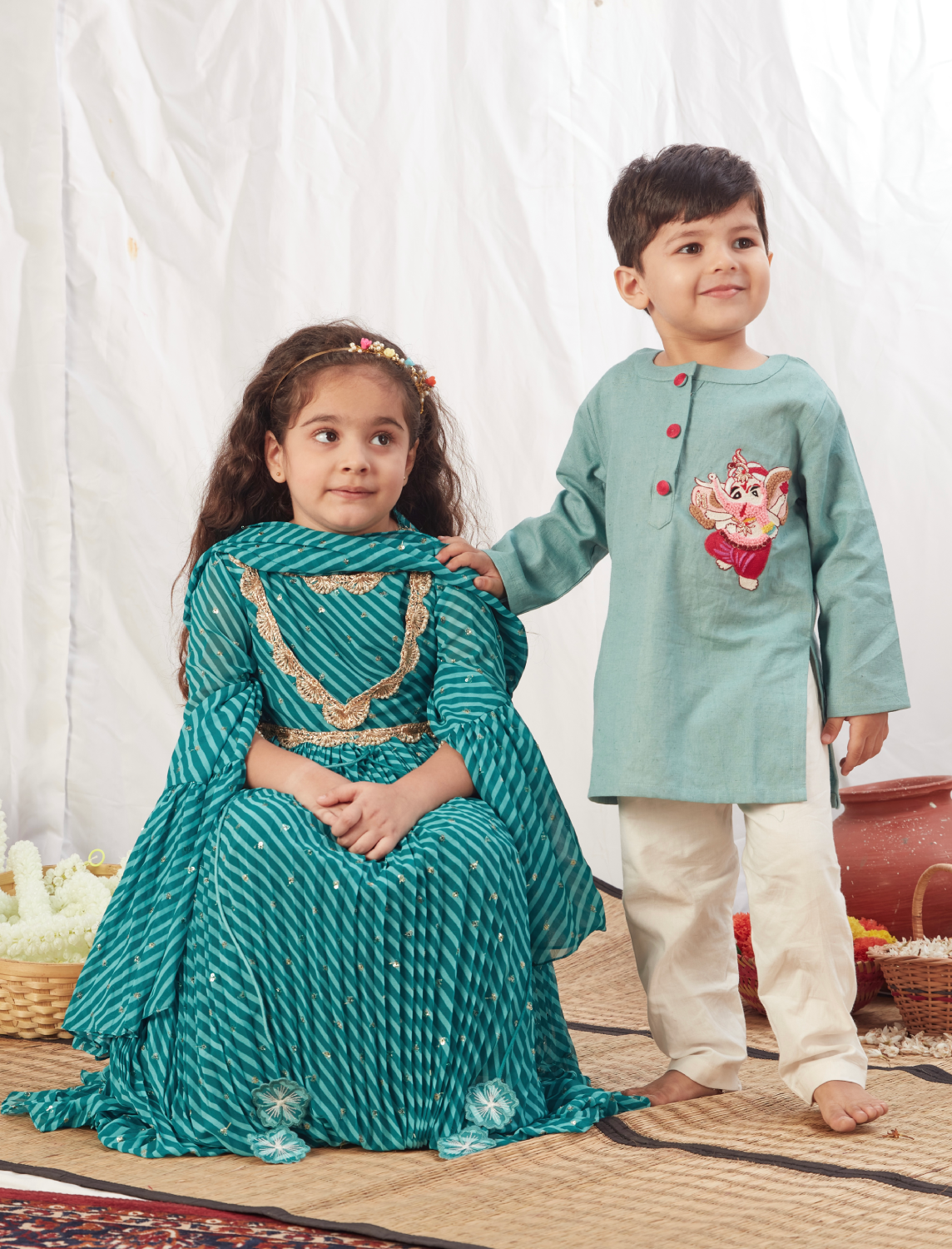 GREEN LEHERIYA ANARKALI SET