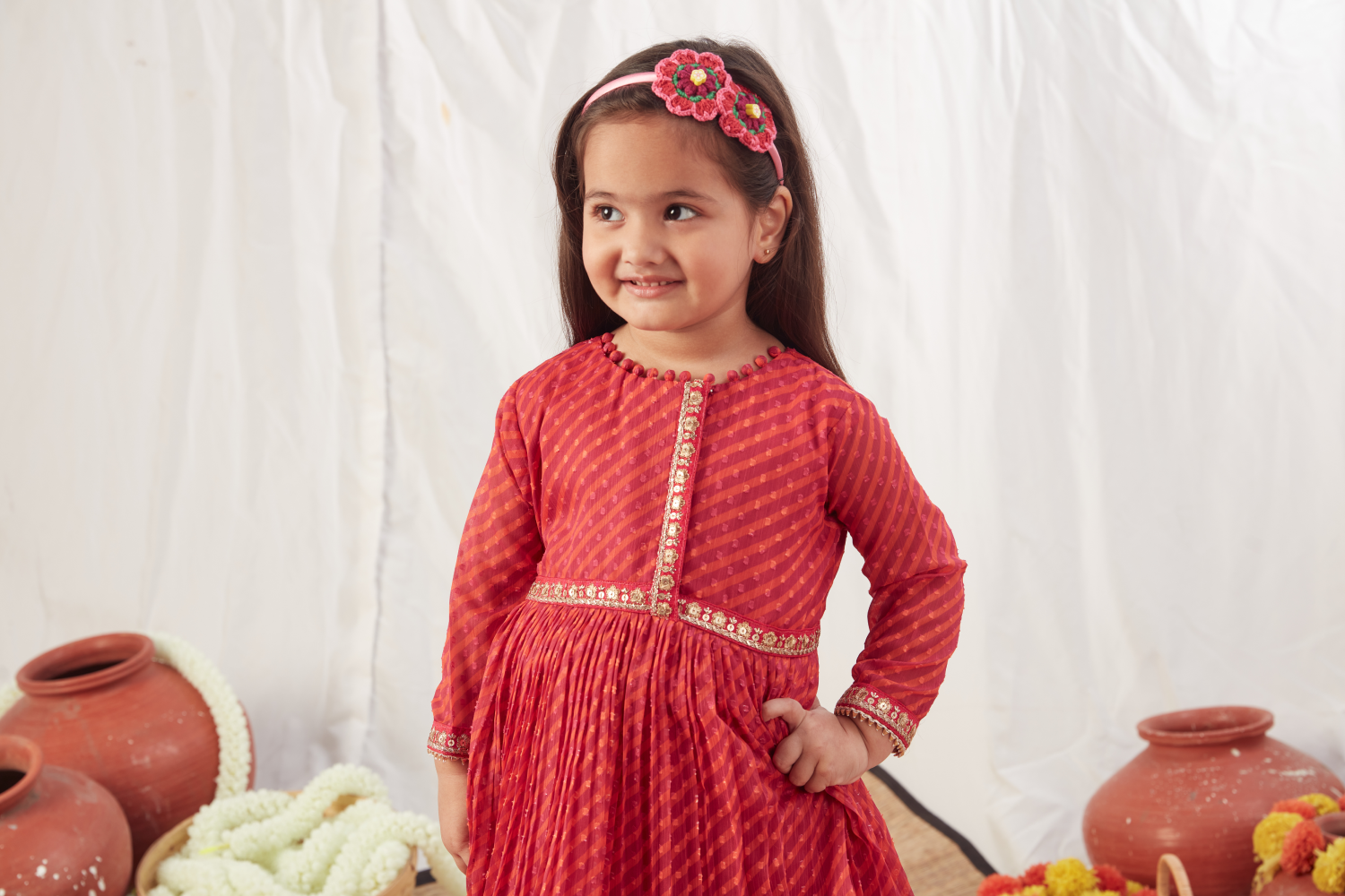 RED LEHERIYA PEPLUM LEHENGA SET