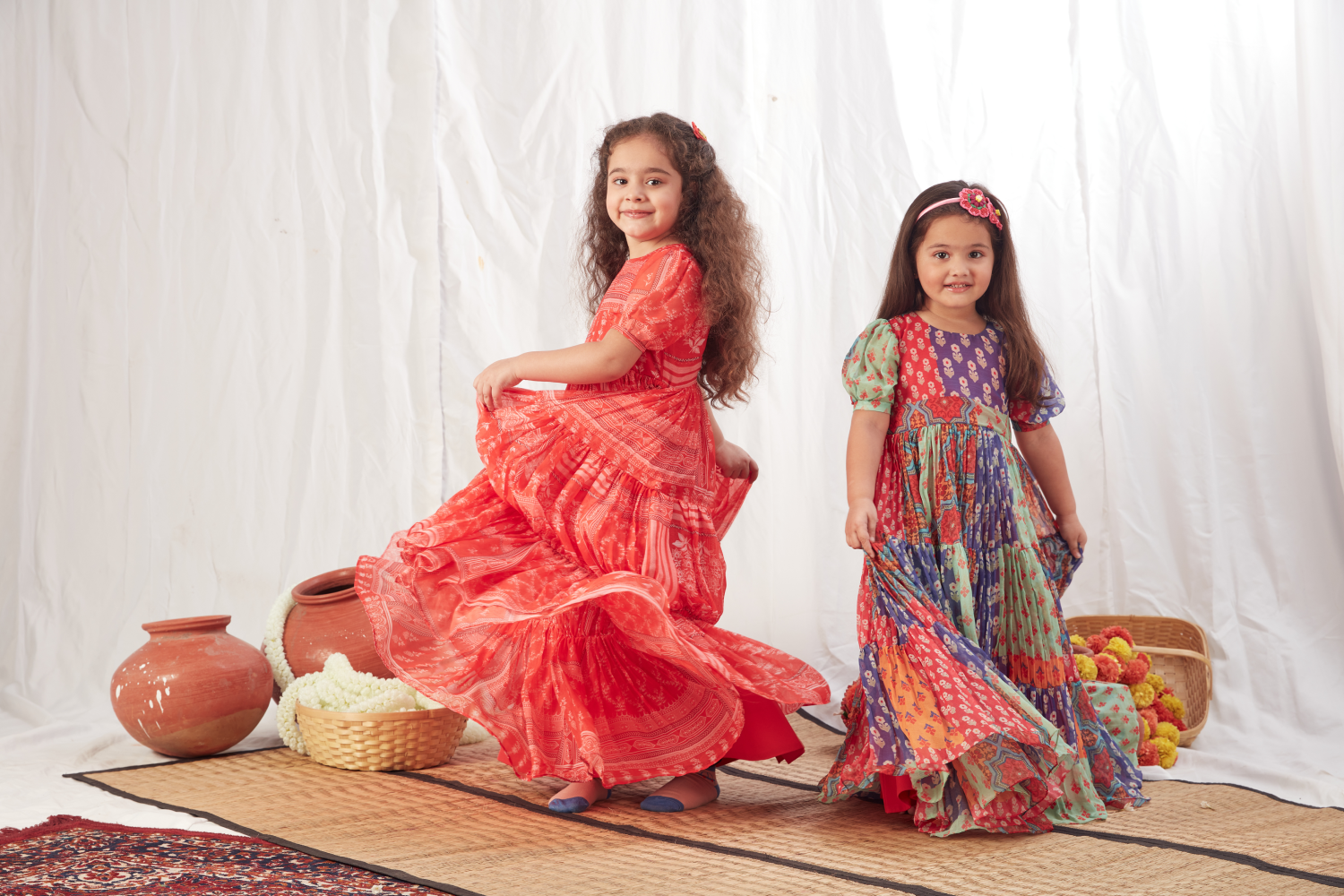 BLOCK PRINT MULTICOLOUR FLOWY DRESS