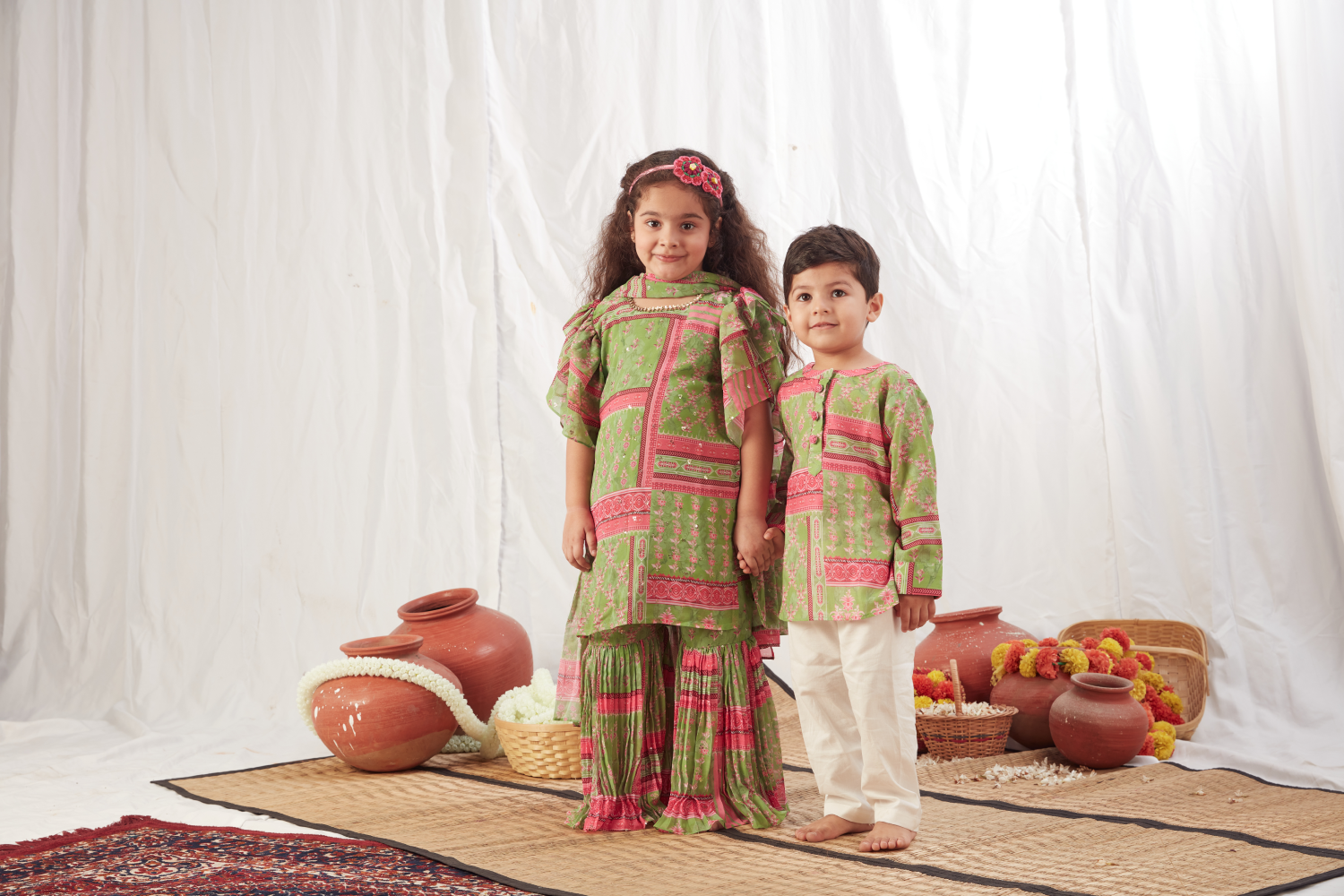 GREEN BLOCK PRINT SHARARA SET