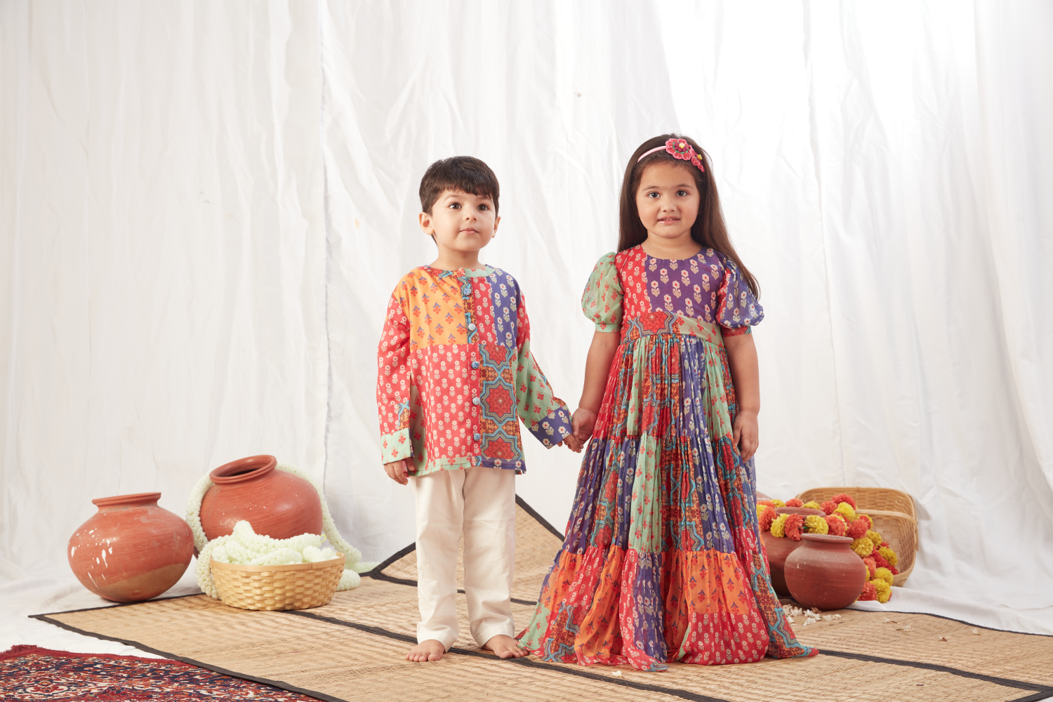 MULTICOLOUR BLOCK PRINT SHORT KURTA SET