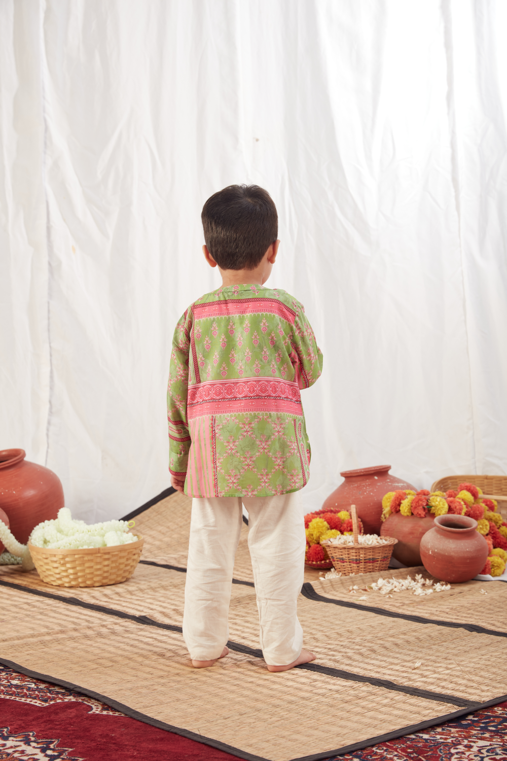 GREEN BLOCK PRINT SHORT KURTA SET