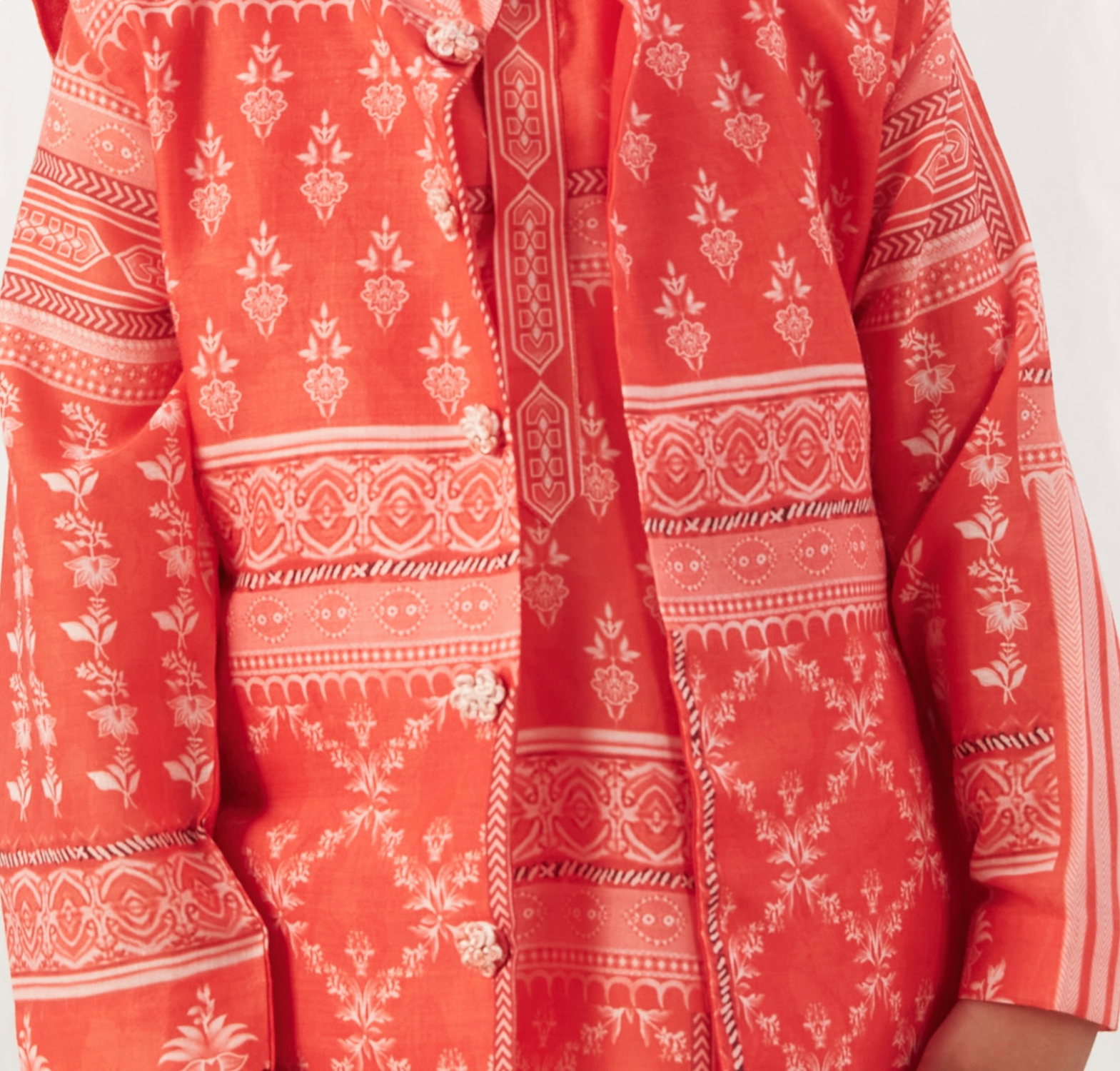 RED BLOCK PRINT KURTA BANDI SET