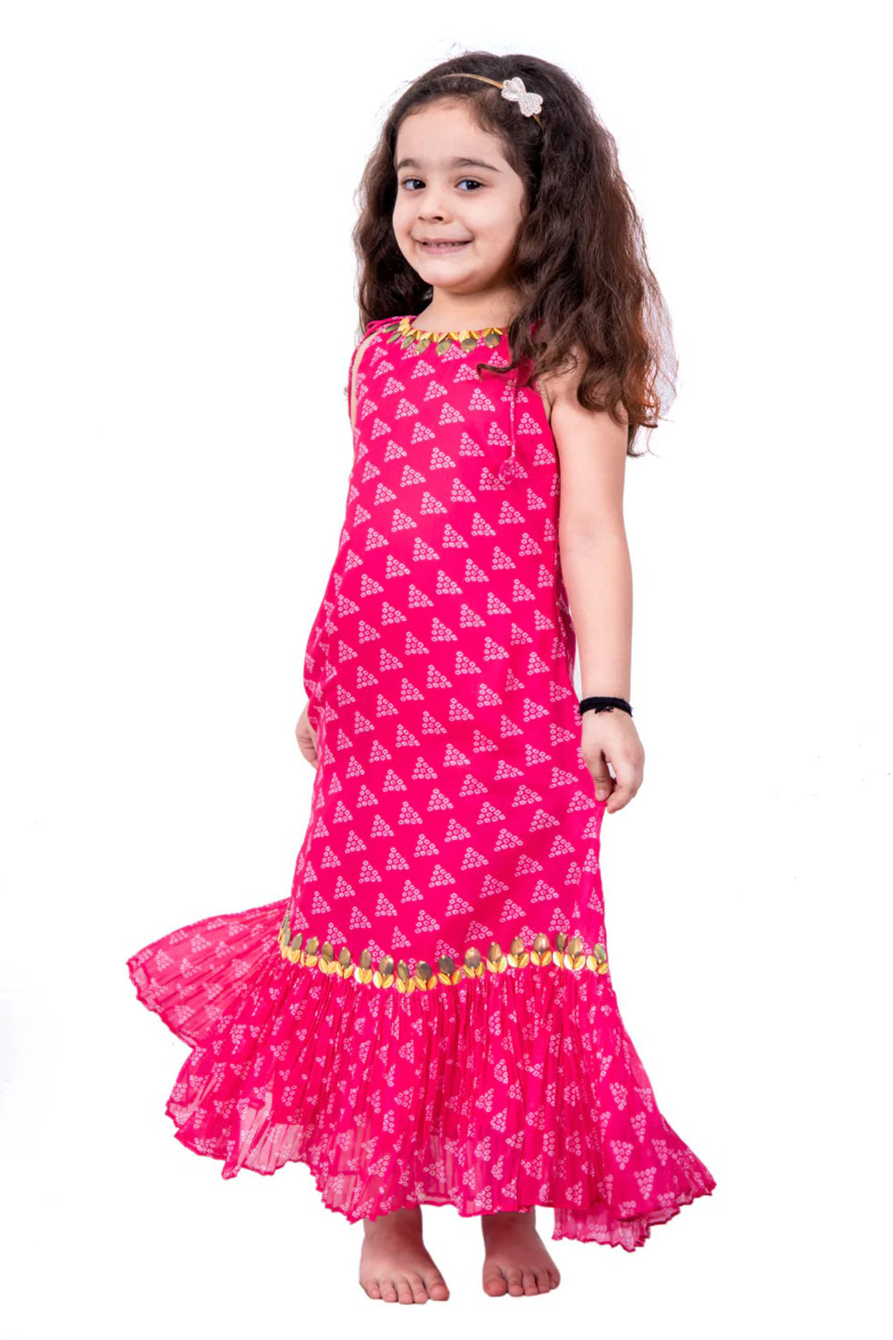 PINK BANDHANI EMBELLISHED LONG DRESS