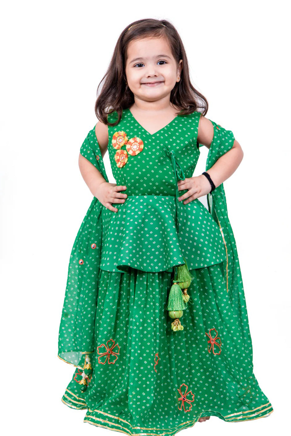 GREEN BANDHANI PEPLUM LEHENGA SET