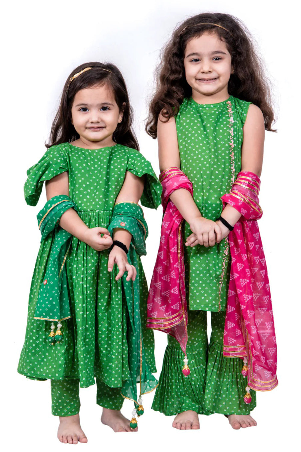 GREEN BANDHANI SHARARA SET