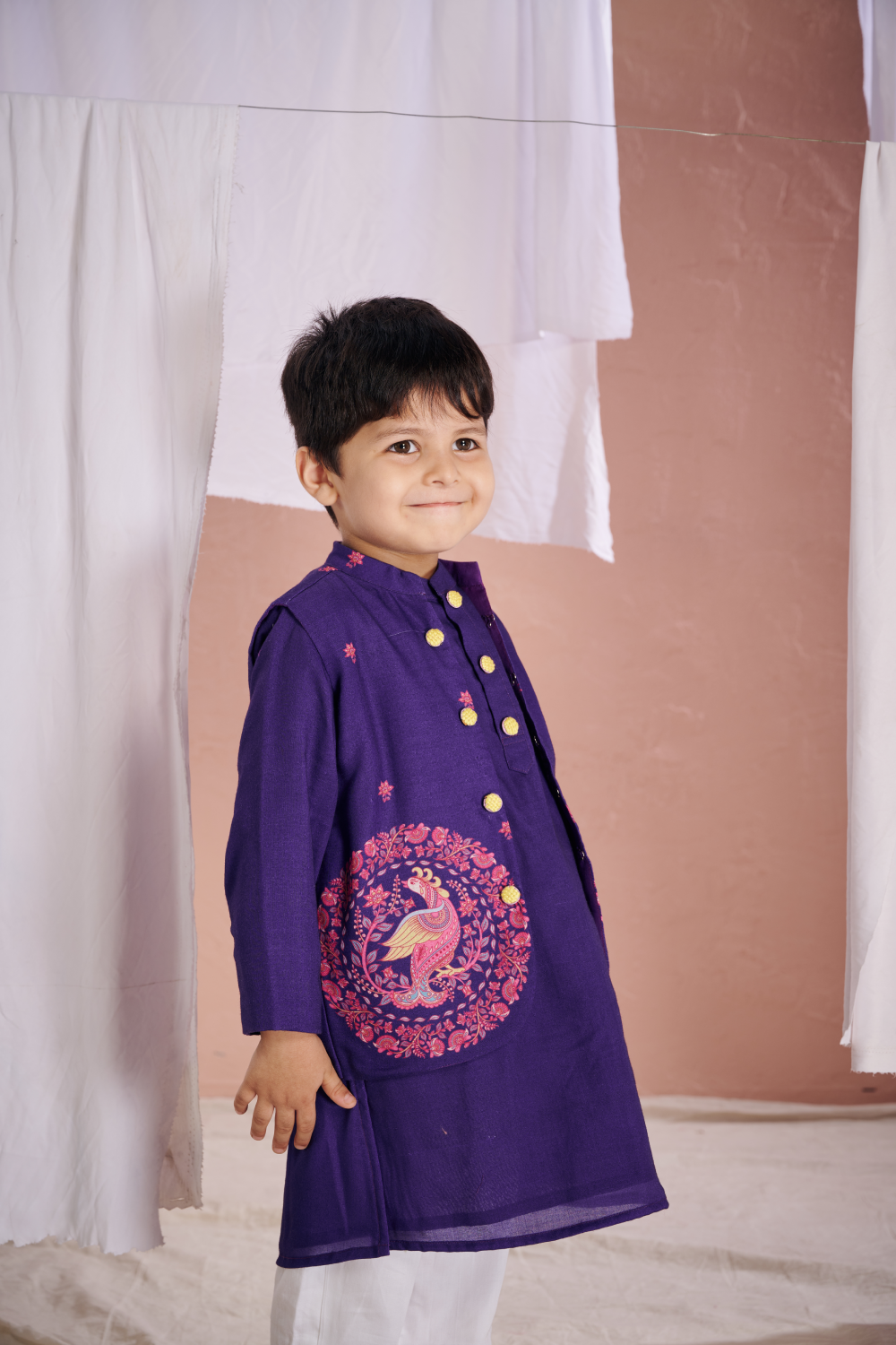 PURPLE KALAMKARI BANDI SET