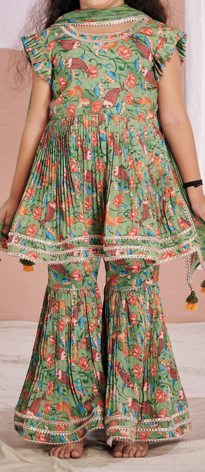 GREEN FISH SHARARA SET