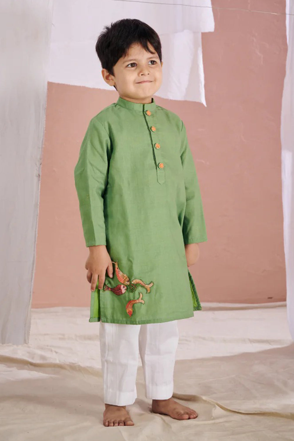 GREEN FISH KURTA SET