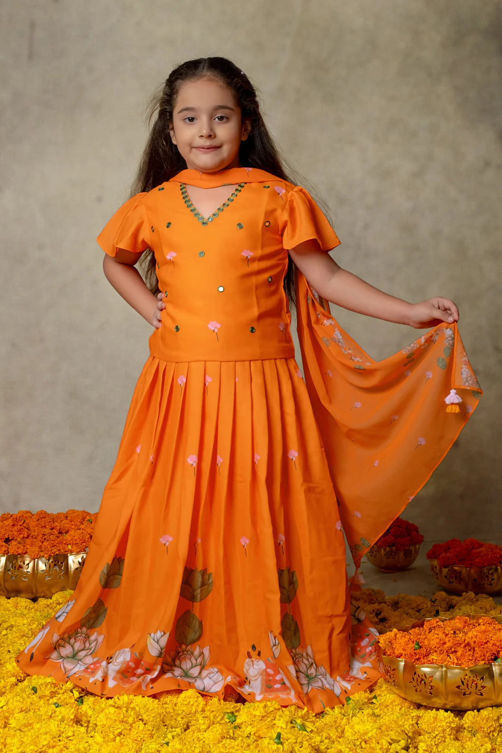 ORANGE PICHWAI LEHENGA SET