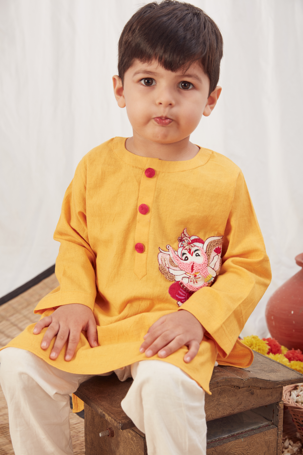 YELLOW GANESH KURTA SET