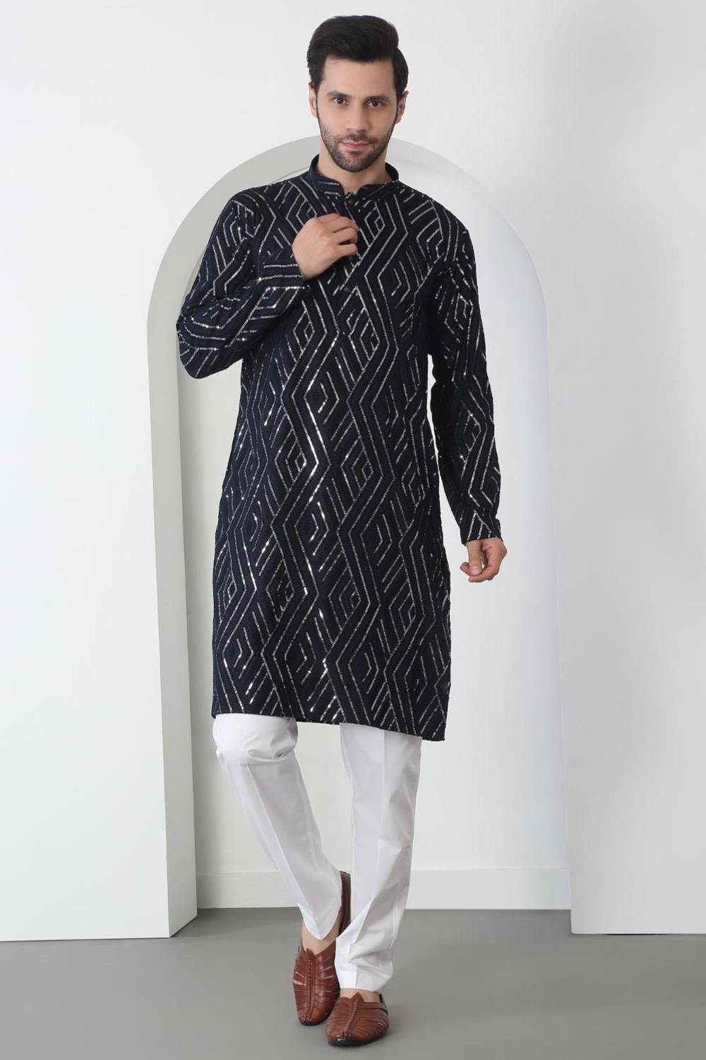 Chandra Barfi Black Cotton Embroidered Thread Barfi Kurta Set