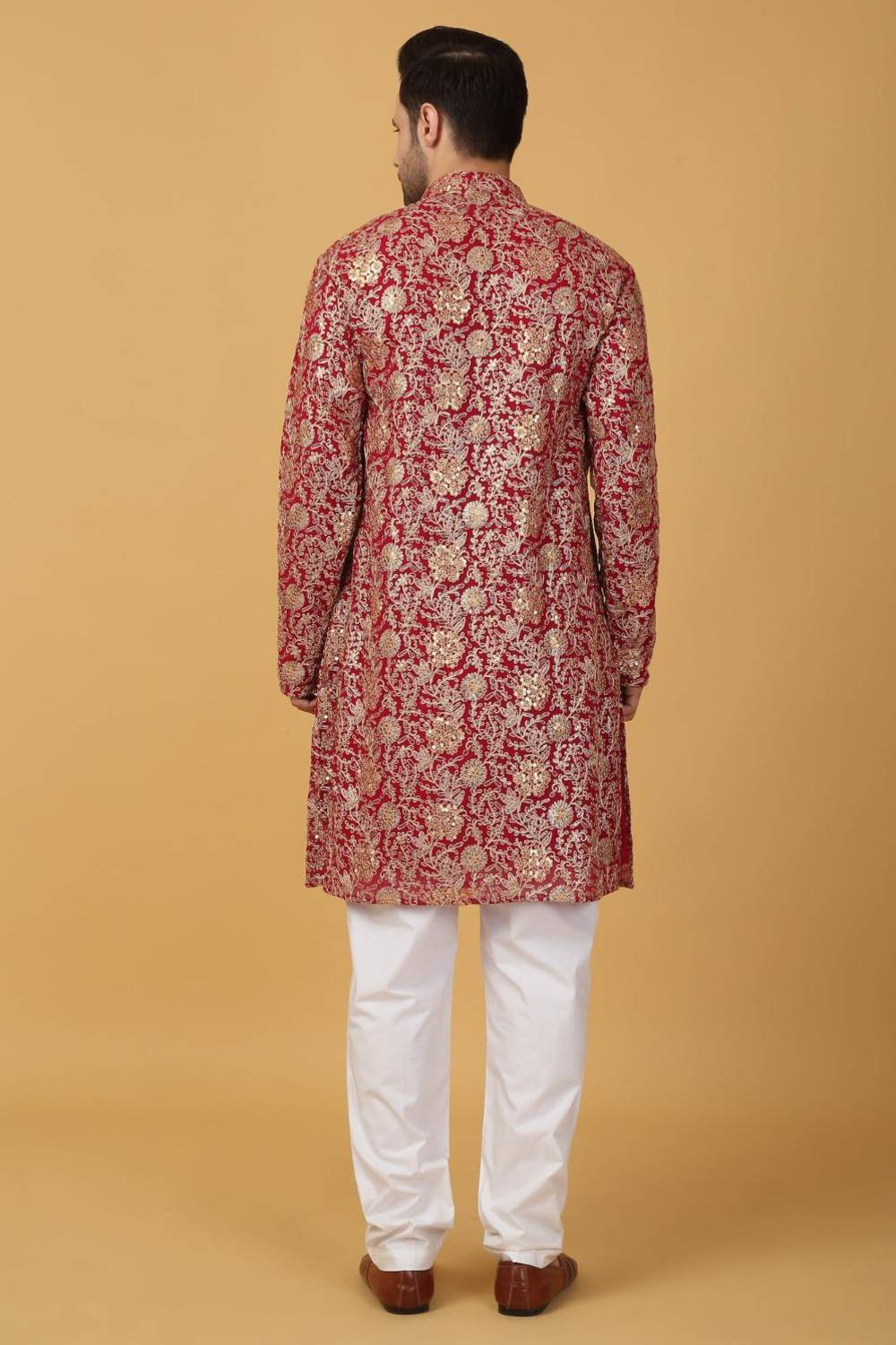 Zar Firdaus Embroidered  Kurta Pants Set - Festive Red