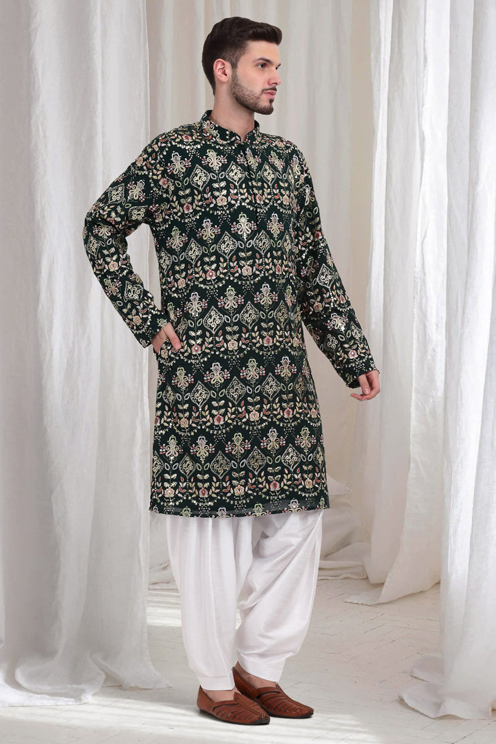 Krish Embroidered Cotton Kurta With Patiala - Green