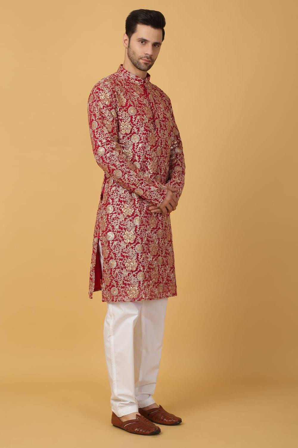 Zar Firdaus Embroidered  Kurta Pants Set - Festive Red