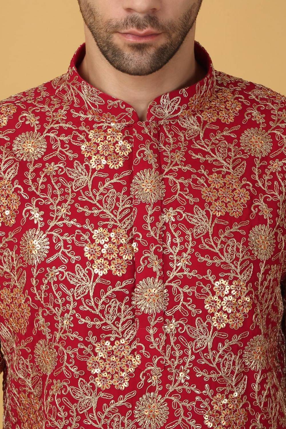 Zar Firdaus Embroidered  Kurta Pants Set - Festive Red