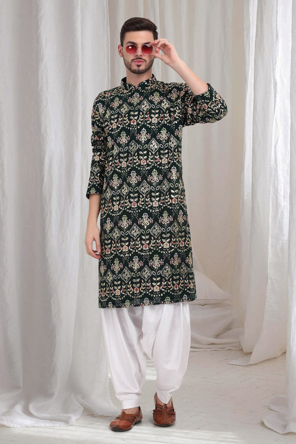 Krish Embroidered Cotton Kurta With Patiala - Green