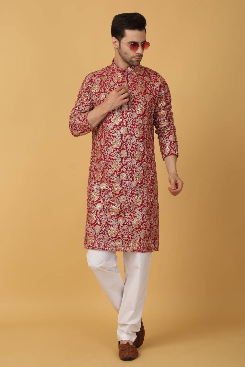 Zar Firdaus Embroidered  Kurta Pants Set - Festive Red