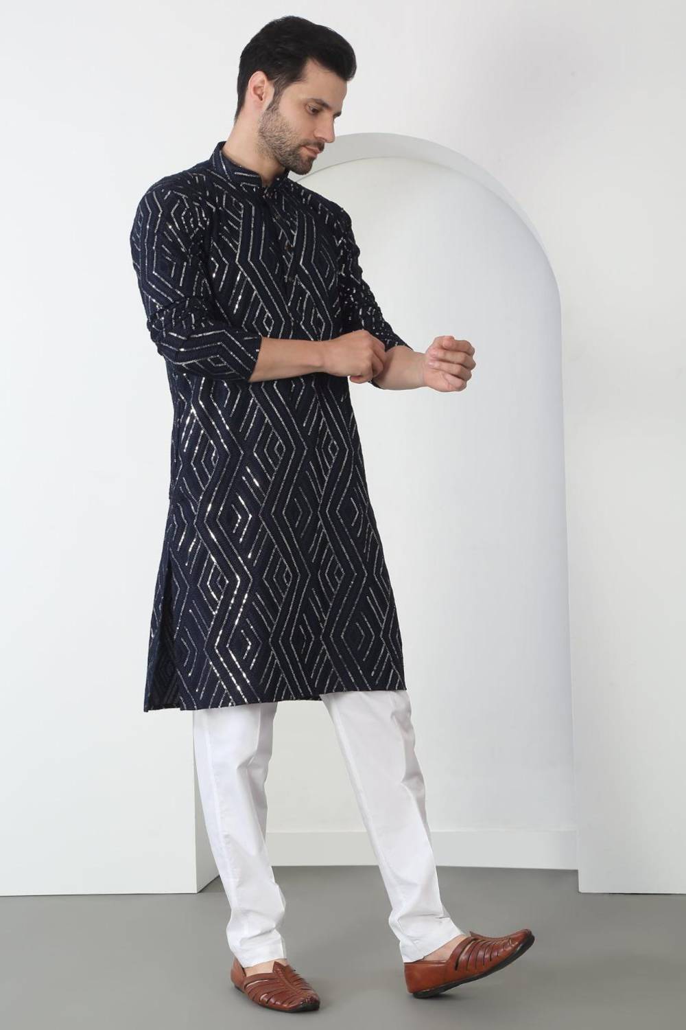 Chandra Barfi Black Cotton Embroidered Thread Barfi Kurta Set